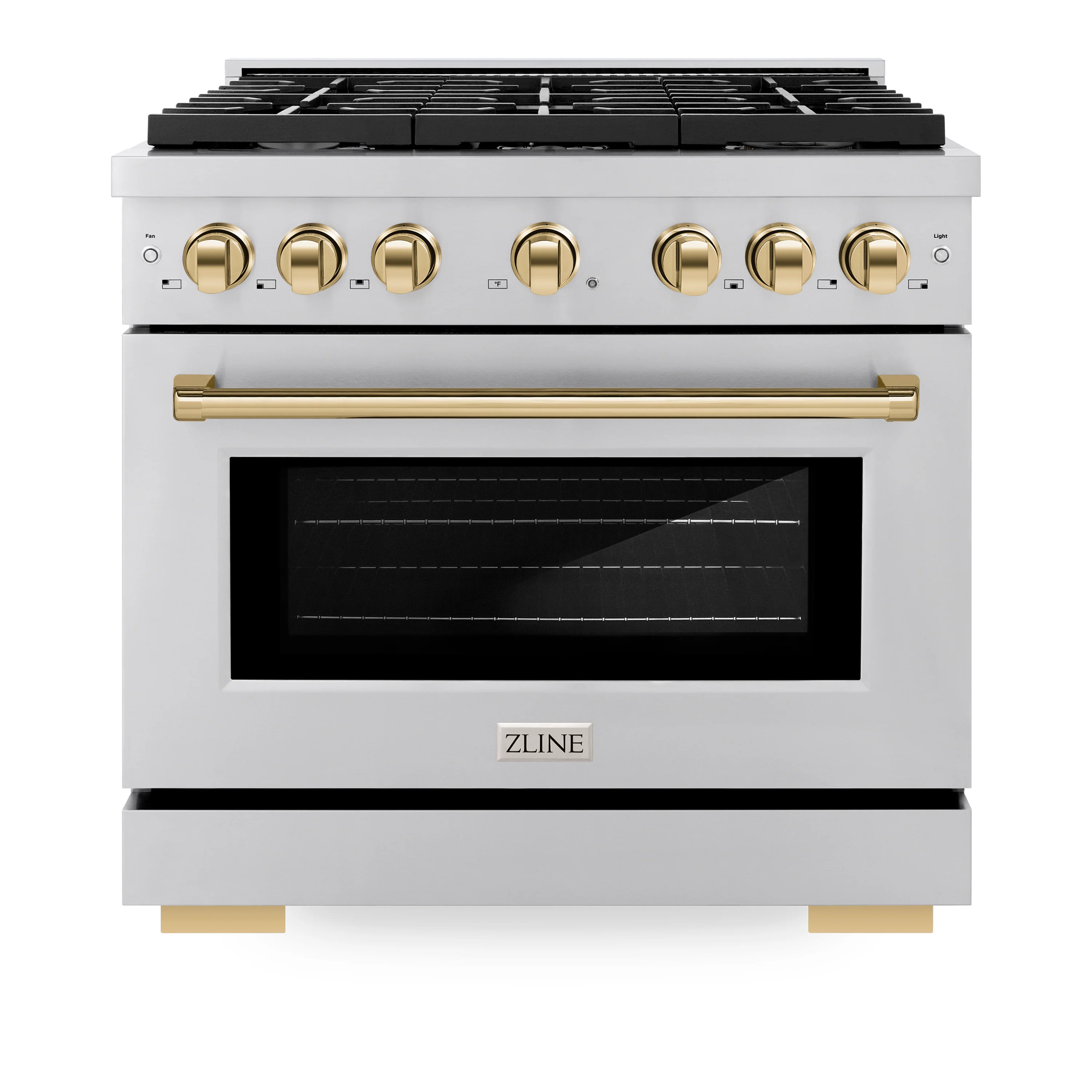 ZLINE Autograph Edition 36 in. 5.2 cu. ft. Paramount Gas Range with 6 Burner Cooktop and Convection Gas Oven in Stainless Steel and Polished Gold Accents (SGRZ-36-G) - Image 4