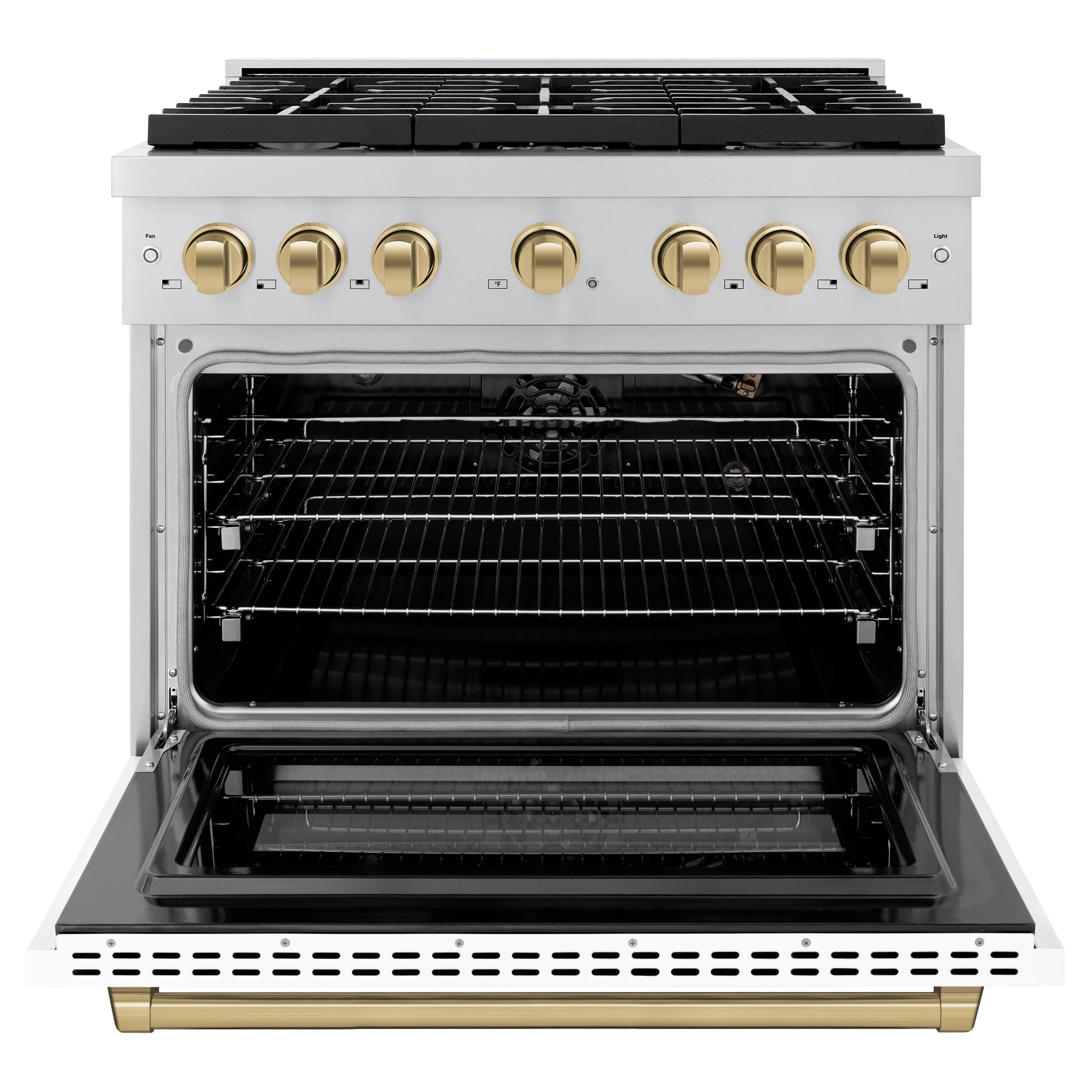ZLINE Autograph Edition 36 in. 5.2 cu. ft. Paramount Gas Range with 6 Burner Cooktop and Convection Gas Oven in Stainless Steel with White Matte Door and Champagne Bronze Accents (SGRZ-WM-36-CB) - Image 3