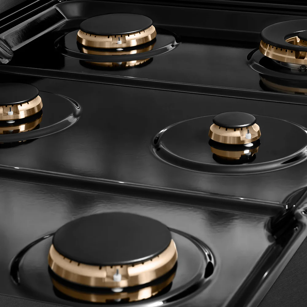 ZLINE Autograph Edition 36 in. Paramount Gas Rangetop with 6 Burners and Porcelain Cooktop in Black Satin Stainless Steel with Polished Gold Accents (SRTBSZ-36-G) - Image 3