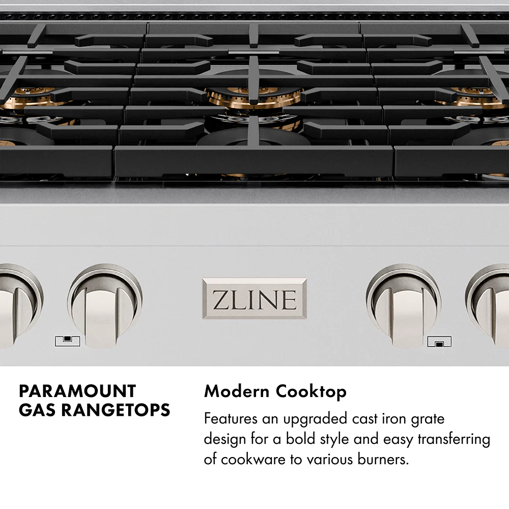 ZLINE Autograph Edition 36 in. Paramount Gas Rangetop with 6 Burner DuoPro™ Cooktop in Black Stainless Steel and Champagne Bronze Accents (PSRTBZ-36-CB) - Image 12