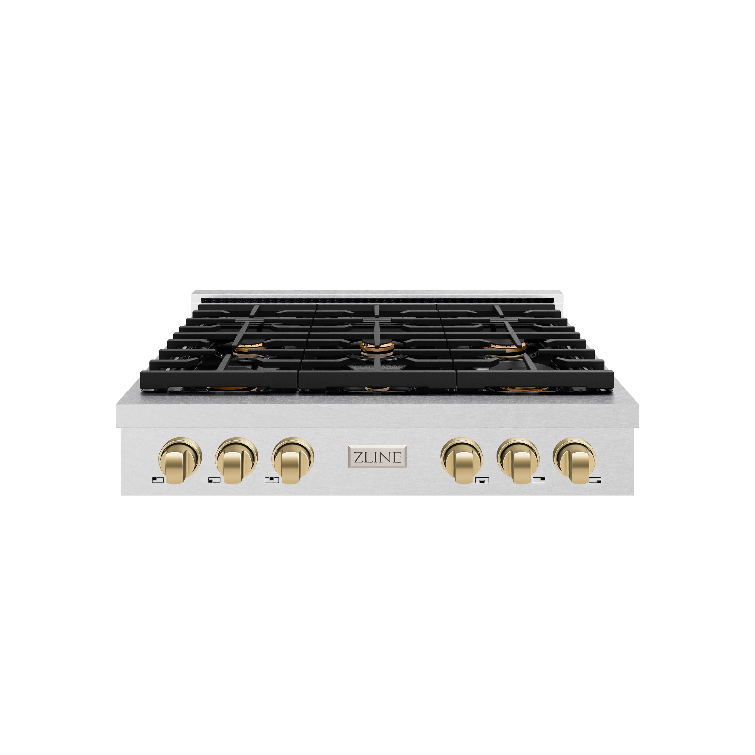 ZLINE 36 in. Autograph Edition Paramount Gas Rangetop with 6 Burners and Porcelain Cooktop in Satin Stainless Steel with Champagne Bronze Accents (SRTSZ-36-CB) - Image 3