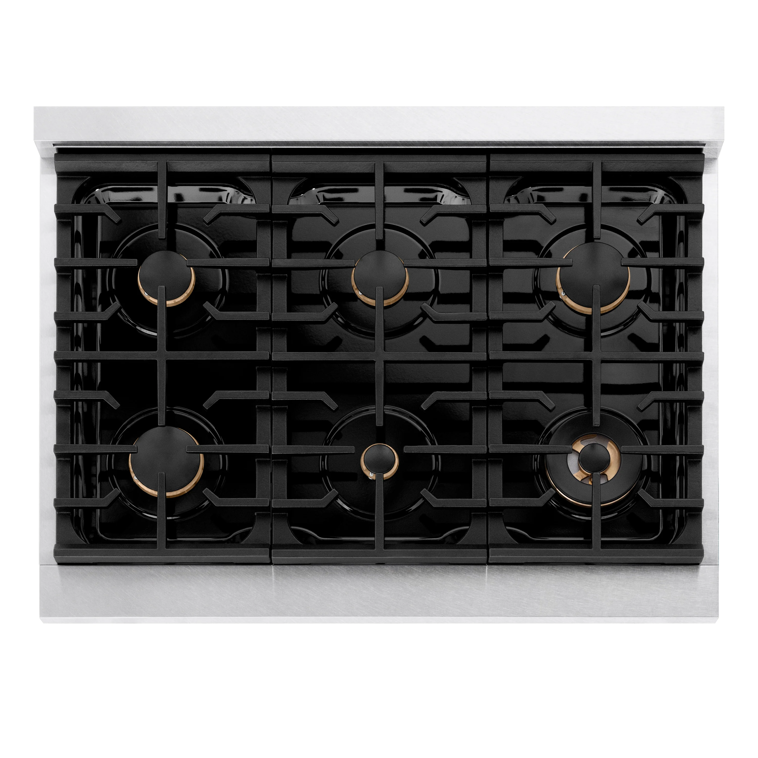 ZLINE 36 in. Autograph Edition Paramount Gas Rangetop with 6 Burners and Porcelain Cooktop in Satin Stainless Steel with Champagne Bronze Accents (SRTSZ-36-CB) - Image 6