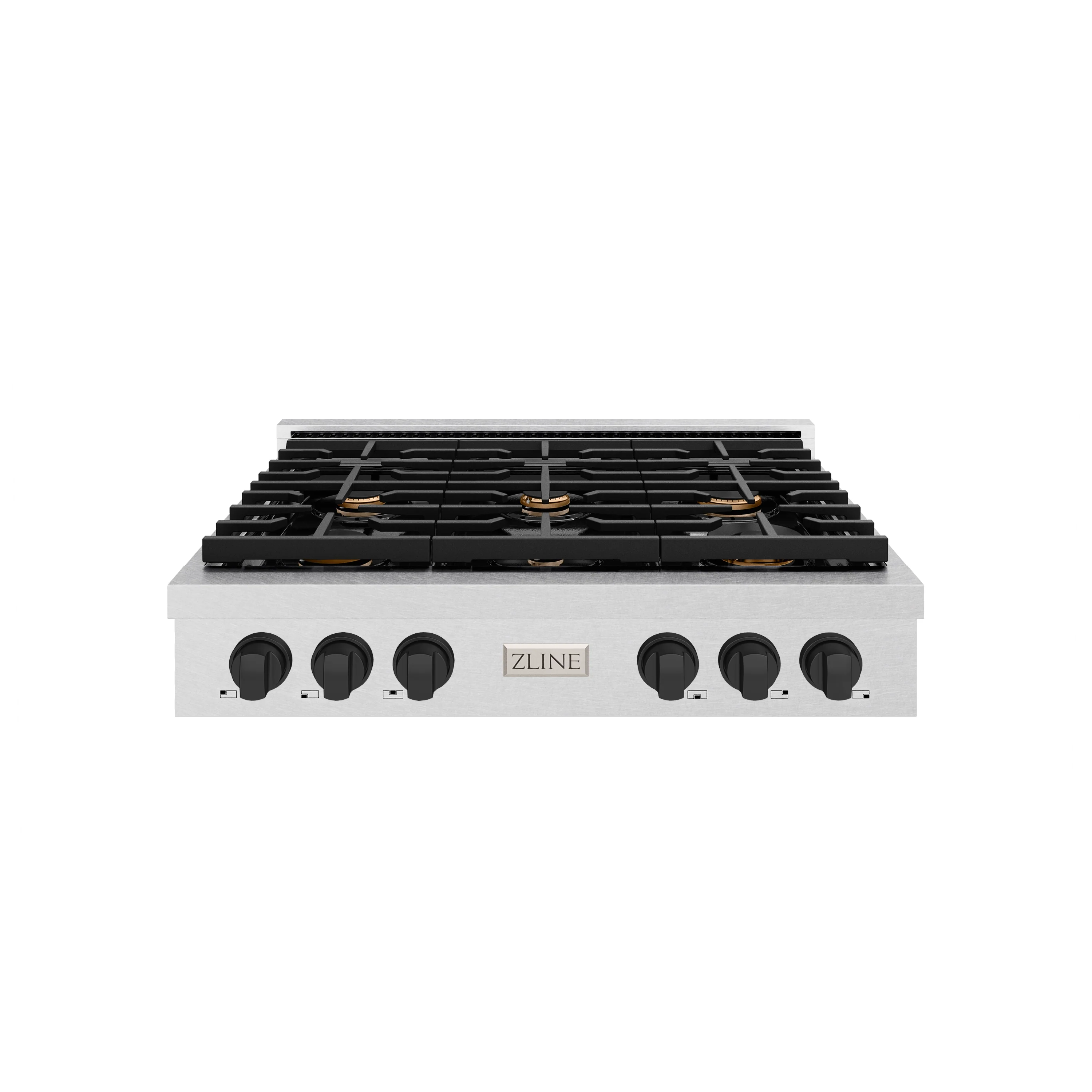 ZLINE 36 in. Autograph Edition Paramount Gas Rangetop with 6 Burners and Porcelain Cooktop in Satin Stainless Steel with Matte Black Accents (SRTSZ-36-MB) - Image 3
