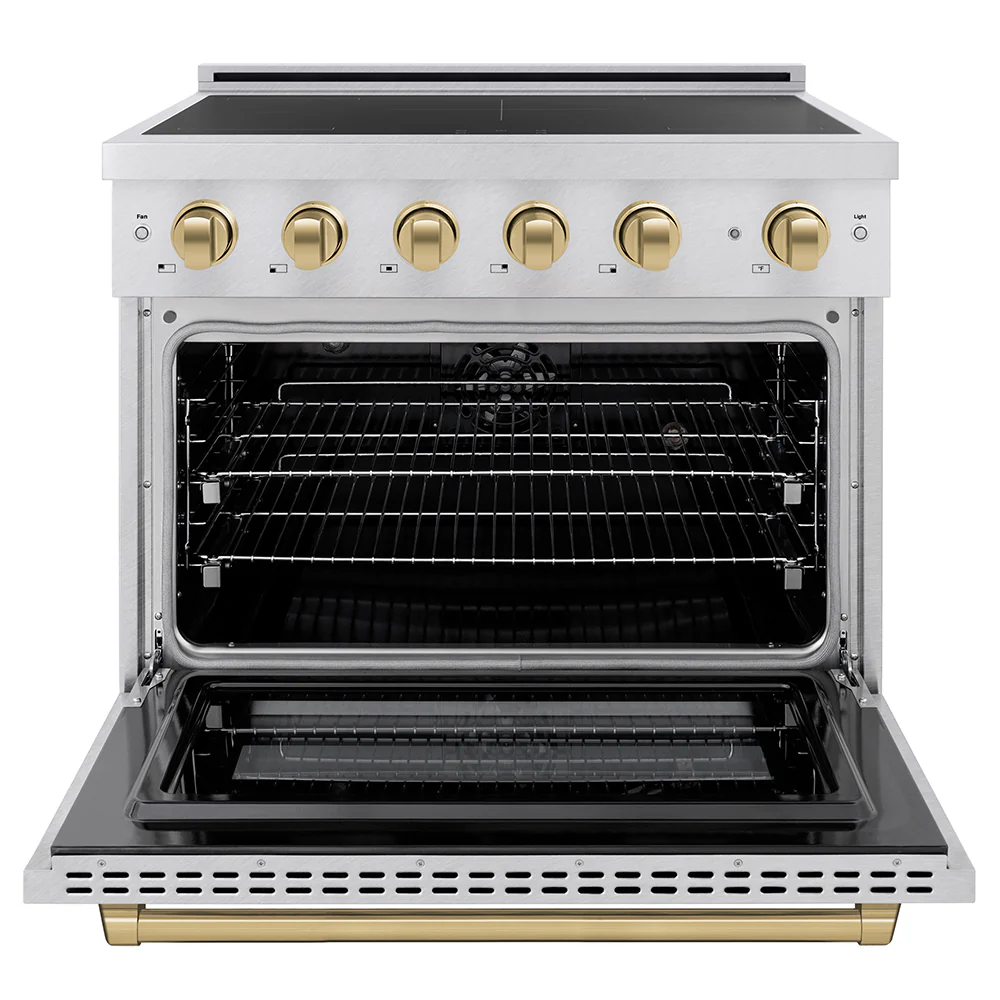ZLINE Autograph Edition 36 in. 5.2 cu. ft. Paramount Induction Range with 5 Element Cooktop and Electric Convection Oven in Satin Stainless Steel with Champagne Bronze Accents (SINRSZ-36-CB) - Image 3