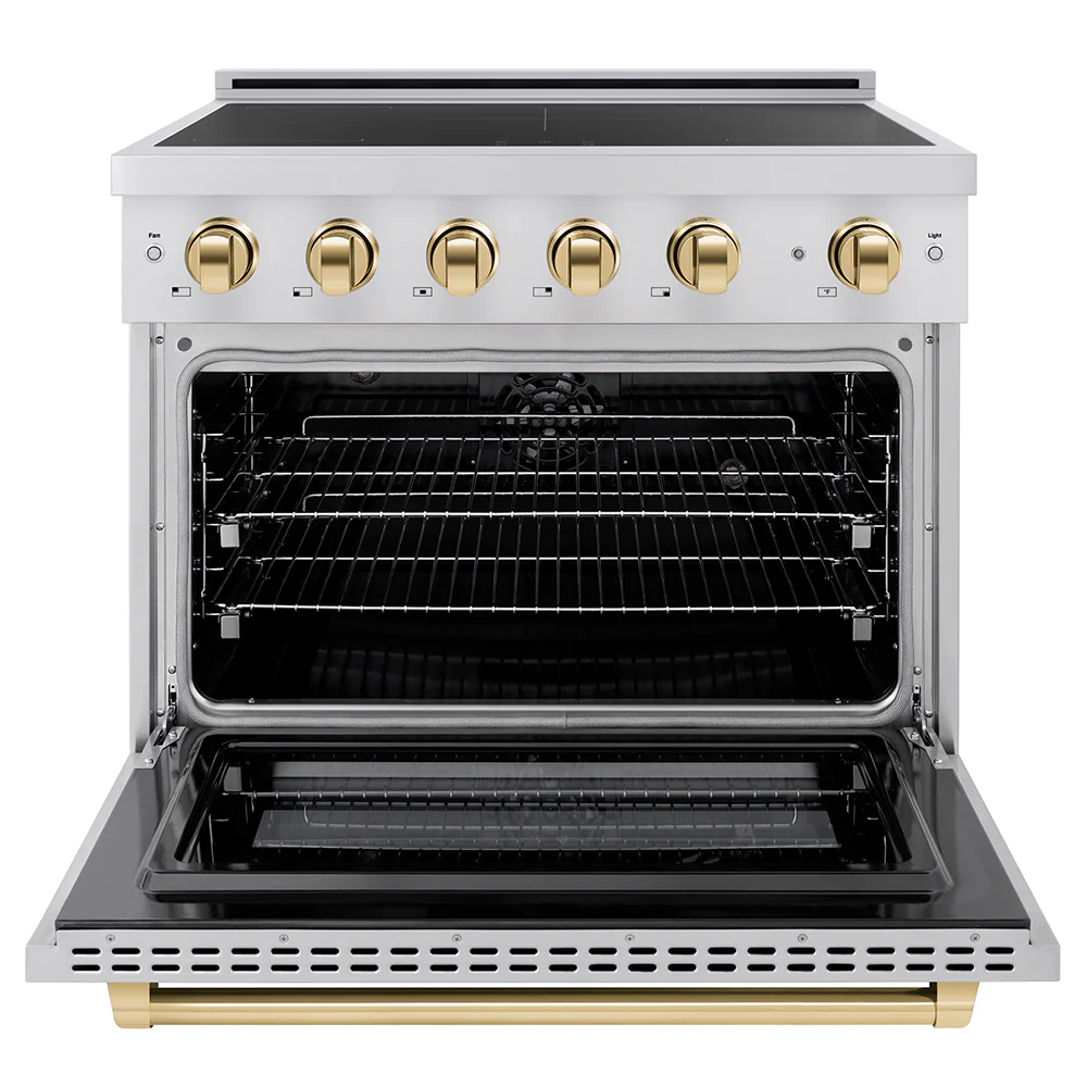 ZLINE Autograph Edition 36 in. 5.2 cu. ft. Paramount Induction Range with 5 Element Cooktop and Electric Convection Oven in Stainless Steel with Polished Gold Accents (SINRZ-36-G) - Image 3
