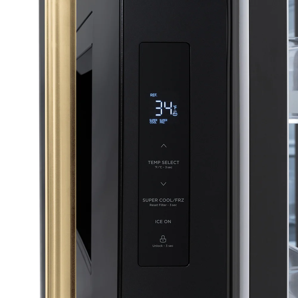 ZLINE Autograph Edition 36 in. 28.9 cu. ft. Standard-Depth French Door External Water Dispenser Refrigerator with Dual Ice Maker in Fingerprint-Resistant Black Stainless Steel and Champagne Bronze Traditional Handles (RSMZ-W-36-BS-CB) - Image 13