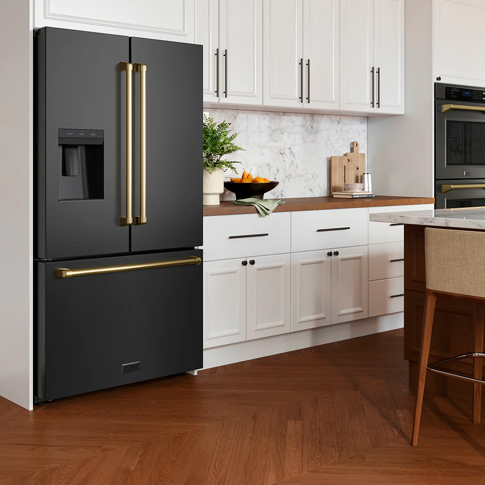 ZLINE Autograph Edition 36 in. 28.9 cu. ft. Standard-Depth French Door External Water Dispenser Refrigerator with Dual Ice Maker in Fingerprint-Resistant Black Stainless Steel and Champagne Bronze Traditional Handles (RSMZ-W-36-BS-CB) - Image 17
