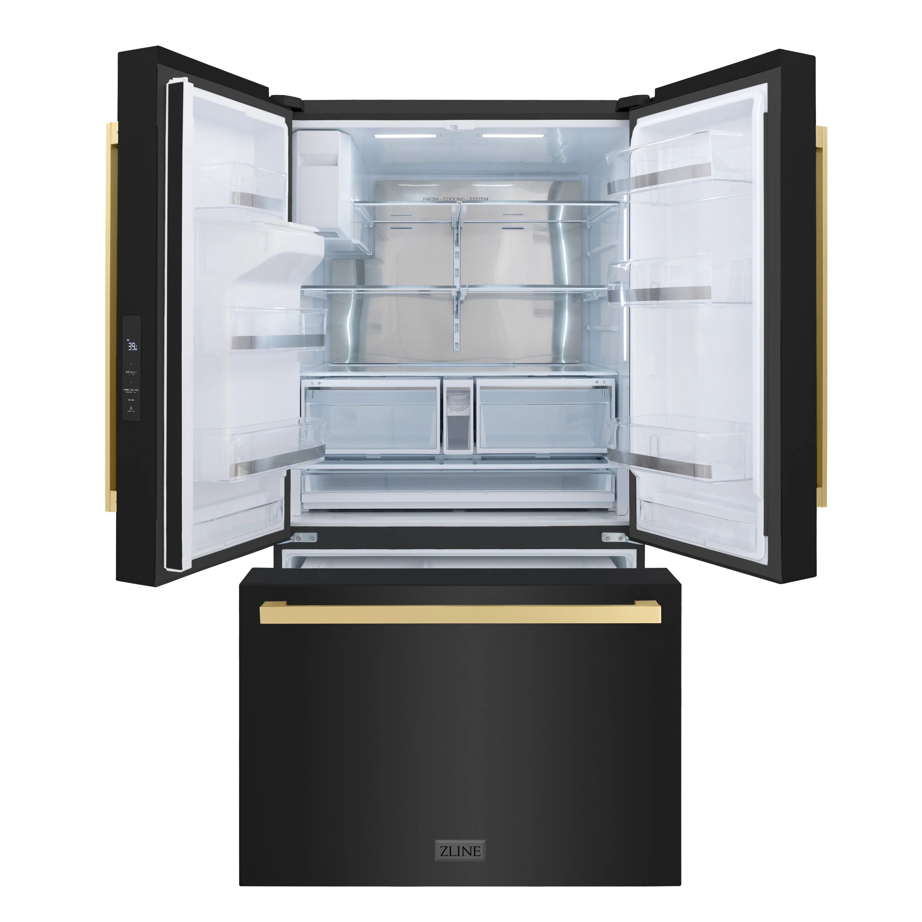 ZLINE Autograph Edition 36 in. 28.9 cu. ft. Standard-Depth French Door External Water Dispenser Refrigerator with Dual Ice Maker in Fingerprint-Resistant Black Stainless Steel and Champagne Bronze Modern Handles (RSMZ-W36-BS-FCB) - Image 3