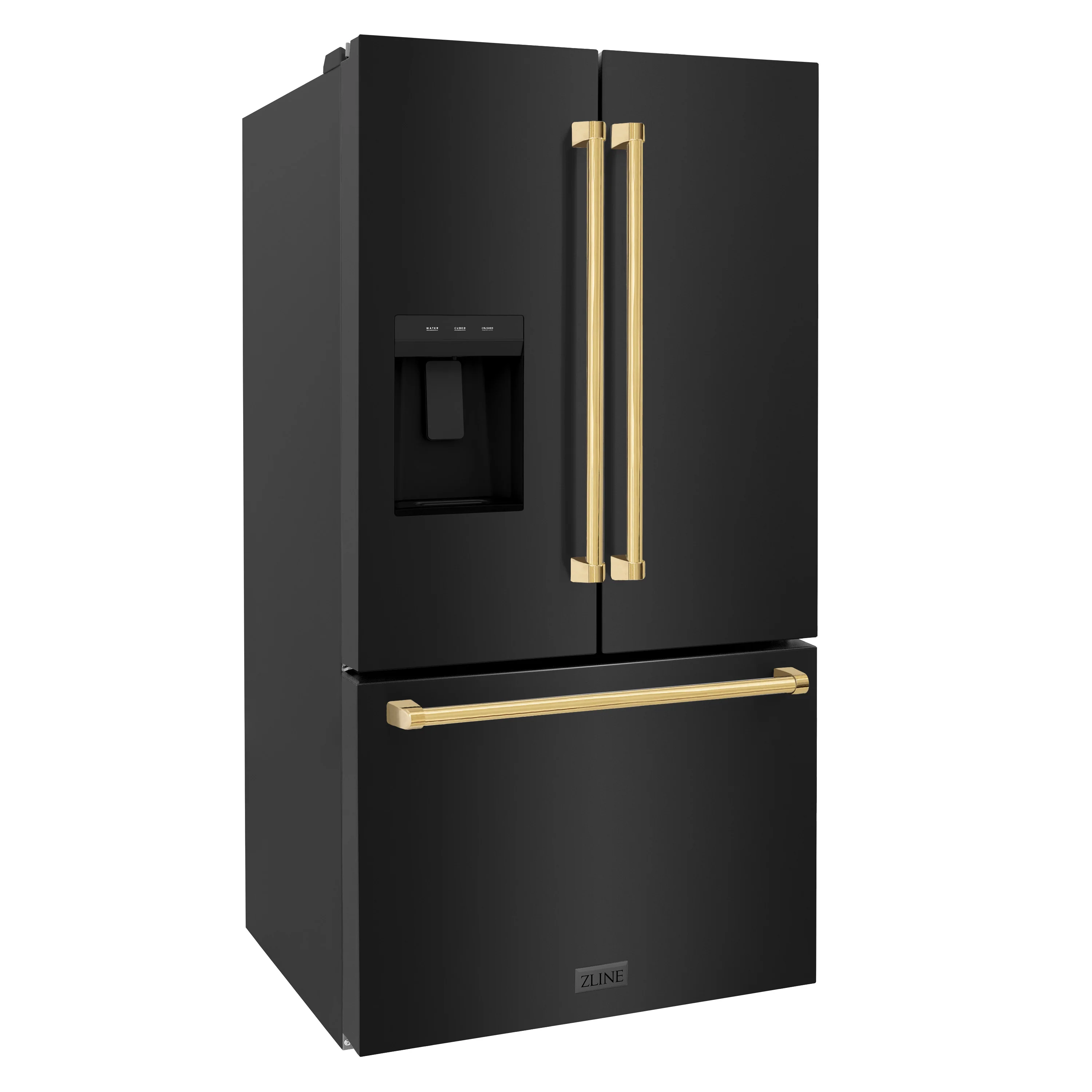 ZLINE Autograph Edition 36 in. 28.9 cu. ft. Standard-Depth French Door External Water Dispenser Refrigerator with Dual Ice Maker in Fingerprint-Resistant Black Stainless Steel and Polished Gold Traditional Handles (RSMZ-W-36-BS-G) - Image 6