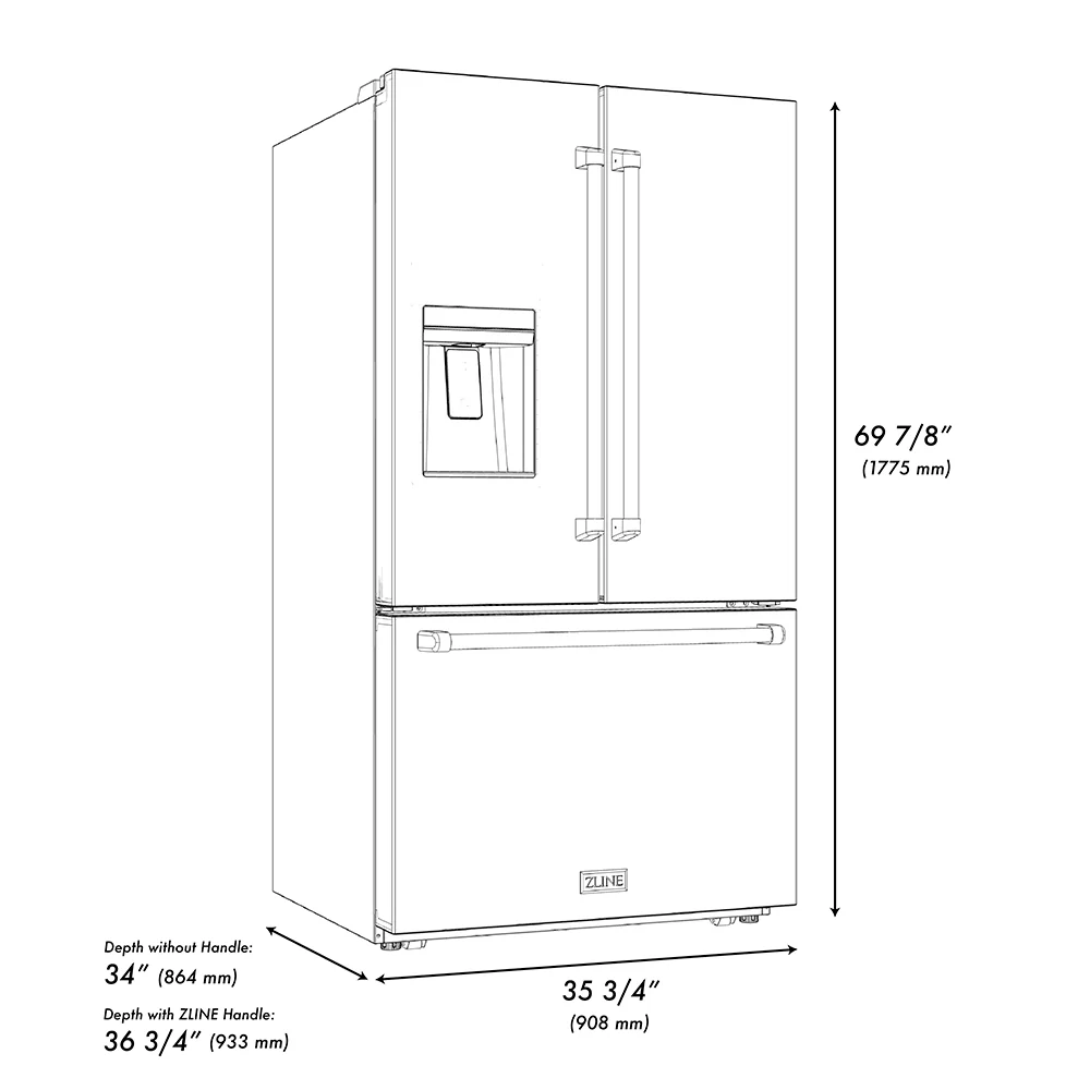 ZLINE Autograph Edition 36 in. 28.9 cu. ft. Standard-Depth French Door External Water Dispenser Refrigerator with Dual Ice Maker in Fingerprint-Resistant Stainless Steel and Champagne Bronze Helix Handles (RSMZ-W-36-KCB) - Image 16