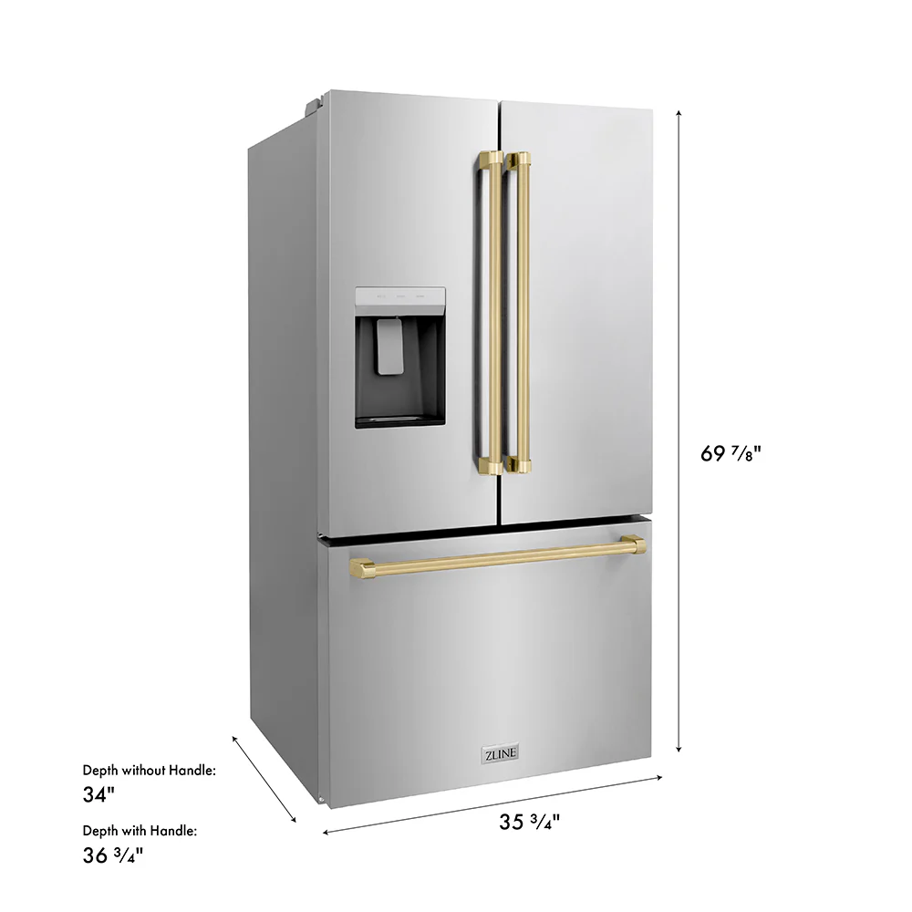 ZLINE Autograph Edition 36 in. 28.9 cu. ft. Standard-Depth French Door External Water Dispenser Refrigerator with Dual Ice Maker in Fingerprint-Resistant Stainless Steel and Champagne Bronze Traditional Handles (RSMZ-W-36-CB) - Image 21