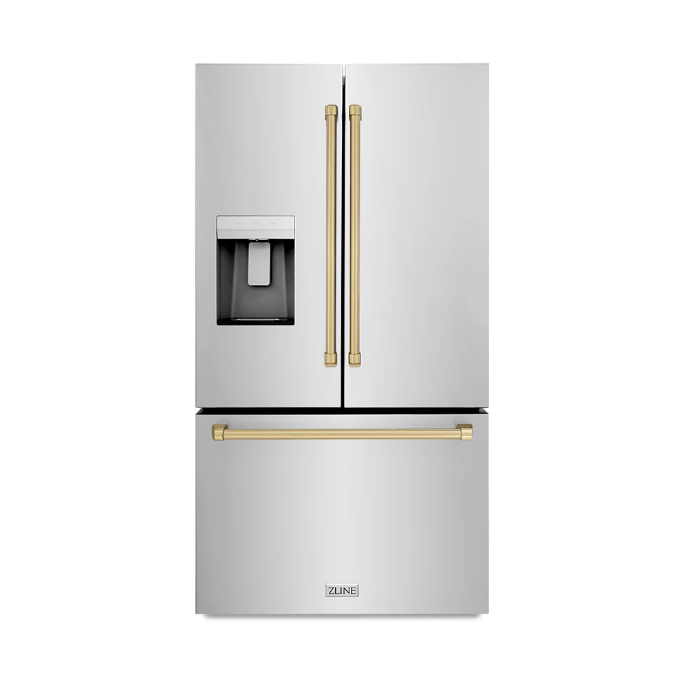 ZLINE Autograph Edition 36 in. 28.9 cu. ft. Standard-Depth French Door External Water Dispenser Refrigerator with Dual Ice Maker in Fingerprint-Resistant Stainless Steel and Champagne Bronze Traditional Handles (RSMZ-W-36-CB) - Image 6