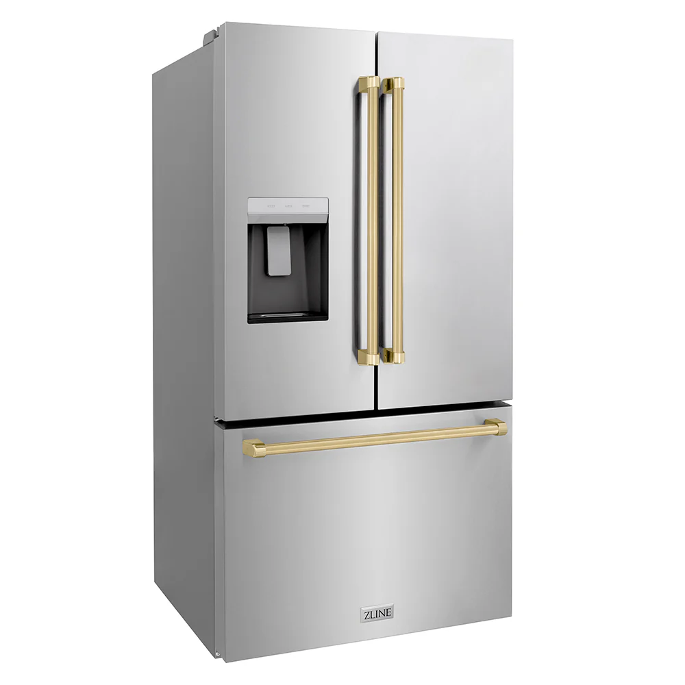 ZLINE Autograph Edition 36 in. 28.9 cu. ft. Standard-Depth French Door External Water Dispenser Refrigerator with Dual Ice Maker in Fingerprint-Resistant Stainless Steel and Champagne Bronze Traditional Handles (RSMZ-W-36-CB) - Image 7