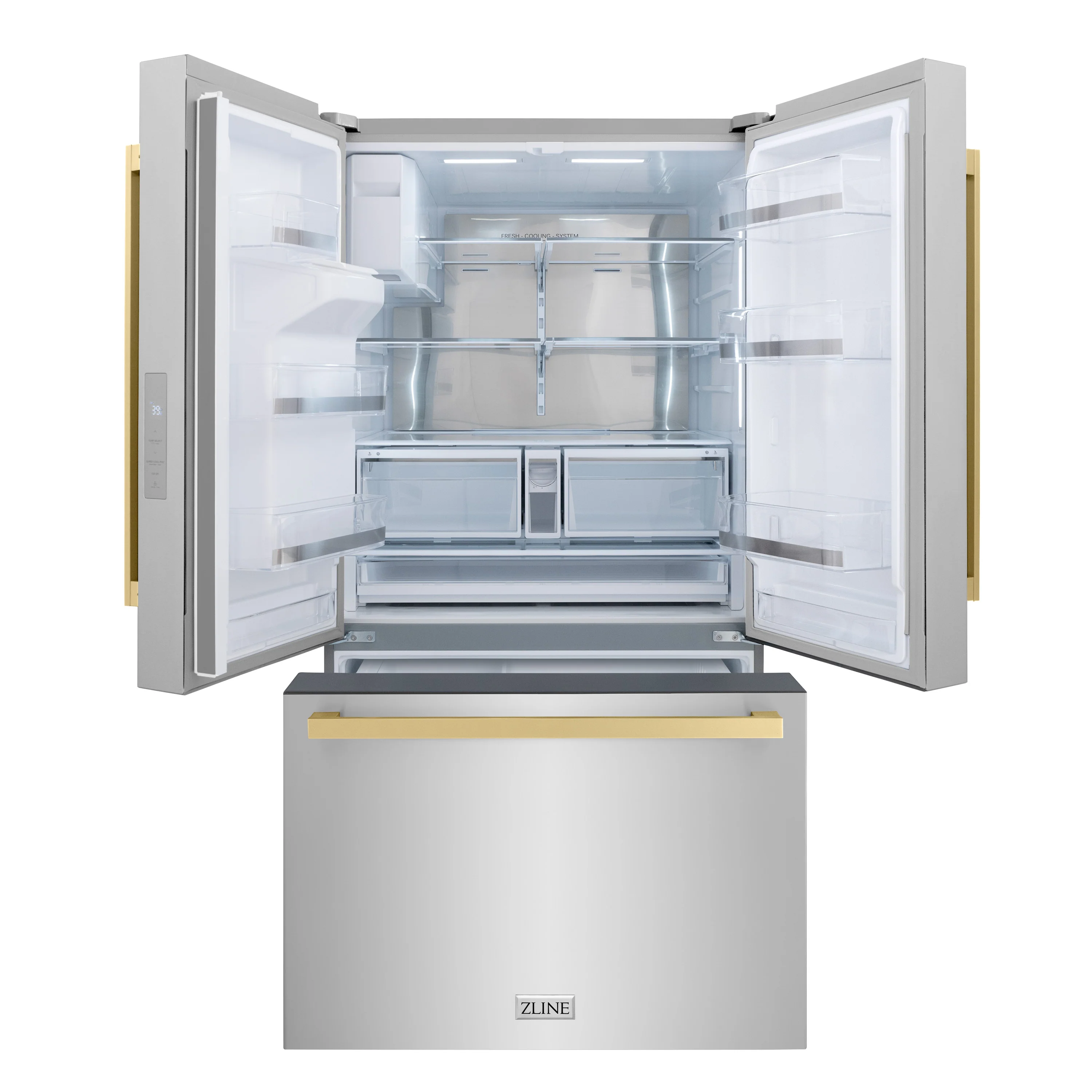 ZLINE Autograph Edition 36 in. 28.9 cu. ft. Standard-Depth French Door External Water Dispenser Refrigerator with Dual Ice Maker in Fingerprint-Resistant Stainless Steel and Champagne Bronze Modern Handles (RSMZ-W-36-FCB) - Image 3