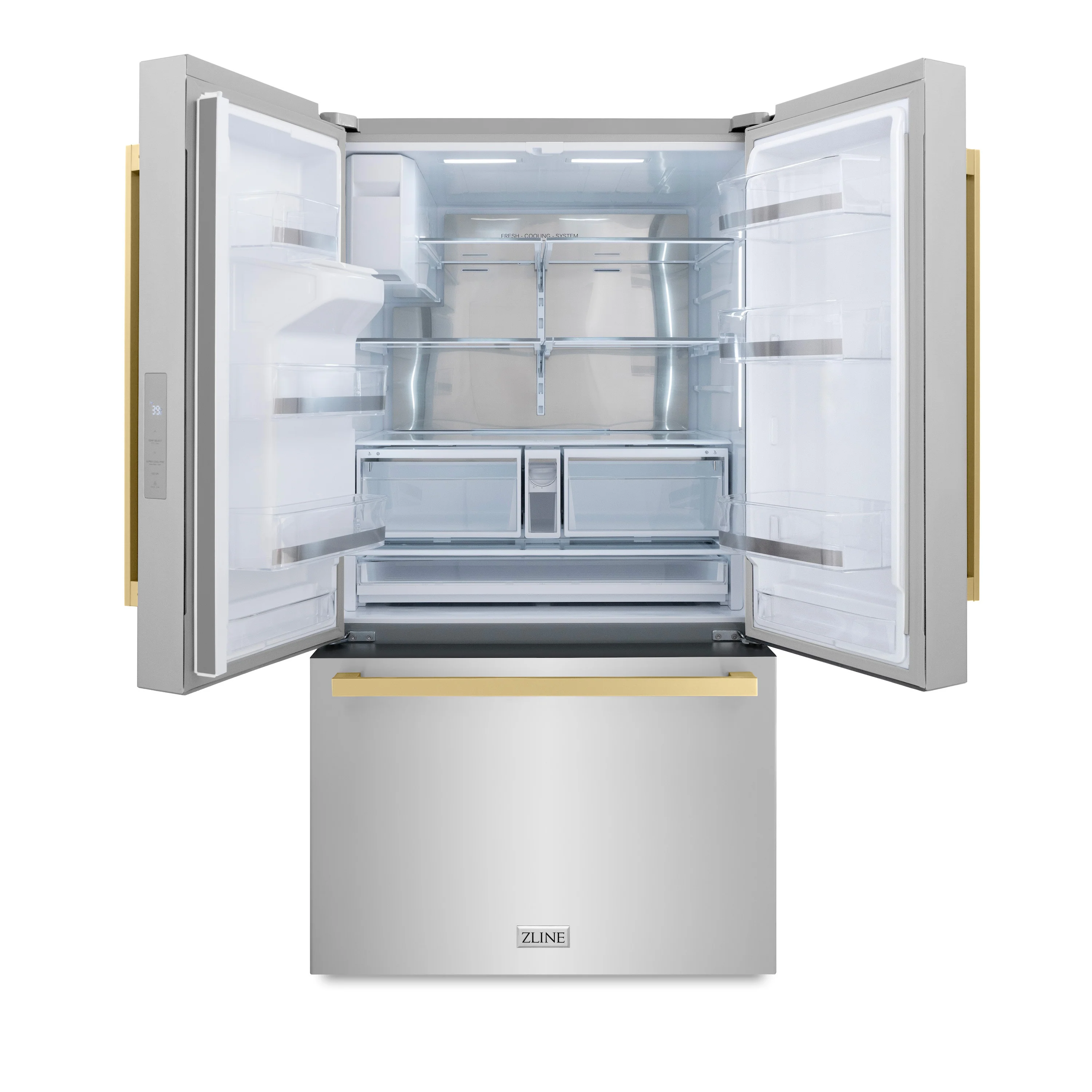 ZLINE Autograph Edition 36 in. 28.9 cu. ft. Standard-Depth French Door External Water Dispenser Refrigerator with Dual Ice Maker in Fingerprint-Resistant Stainless Steel and Champagne Bronze Modern Handles (RSMZ-W-36-FCB) - Image 4