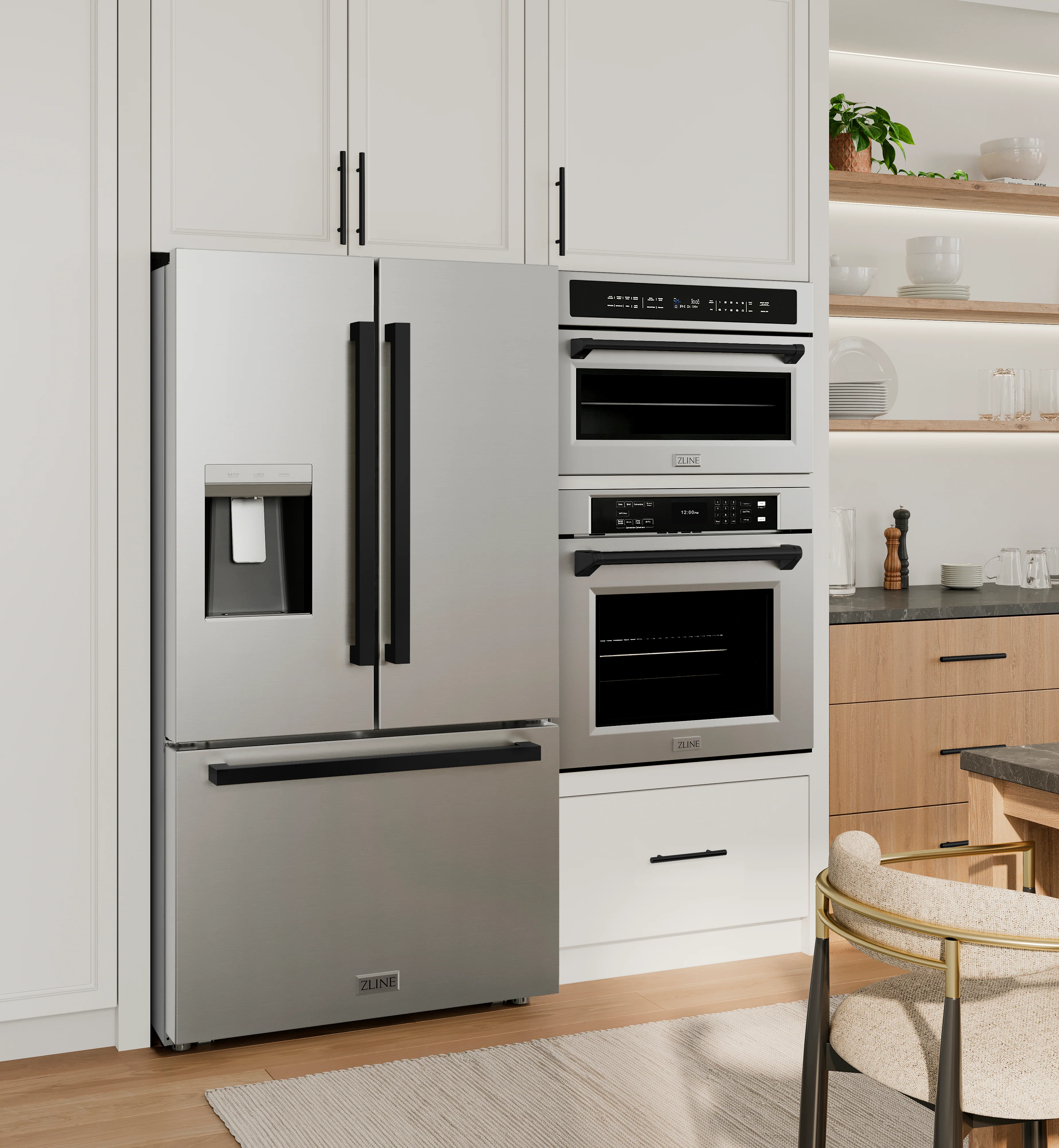ZLINE Autograph Edition 36 in. 28.9 cu. ft. Standard-Depth French Door External Water Dispenser Refrigerator with Dual Ice Maker in Fingerprint-Resistant Stainless Steel and Matte Black Modern Handles (RSMZ-W-36-FMB) - Image 2