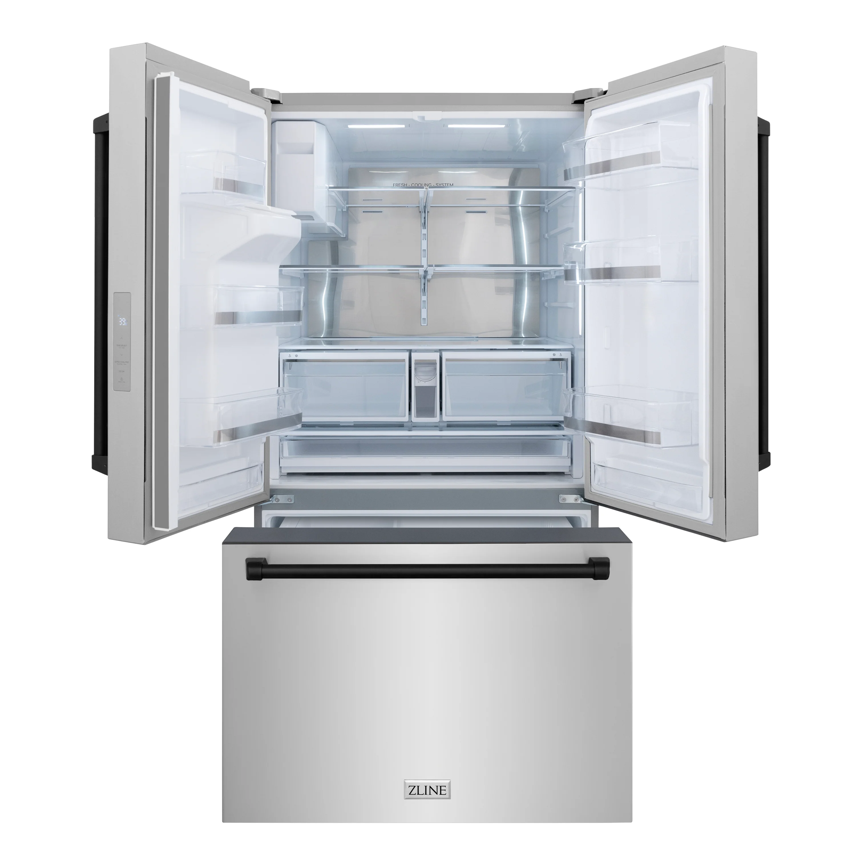 ZLINE Autograph Edition 36 in. 28.9 cu. ft. Standard-Depth French Door External Water Dispenser Refrigerator with Dual Ice Maker in Fingerprint-Resistant Stainless Steel and Matte Black Traditional Handles (RSMZ-W-36-MB) - Image 4