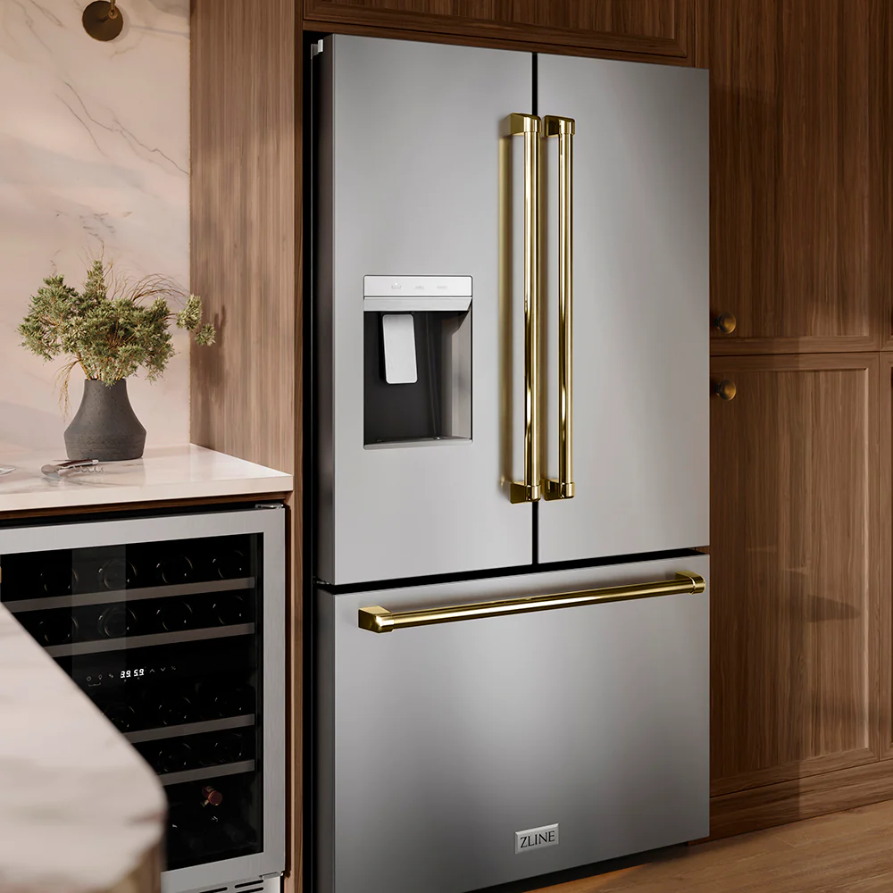 ZLINE Autograph Edition 36 in. 28.9 cu. ft. Standard-Depth French Door External Water Dispenser Refrigerator with Dual Ice Maker in Fingerprint-Resistant Stainless Steel and Polished Gold Traditional Handles (RSMZ-W-36-G) - Image 15