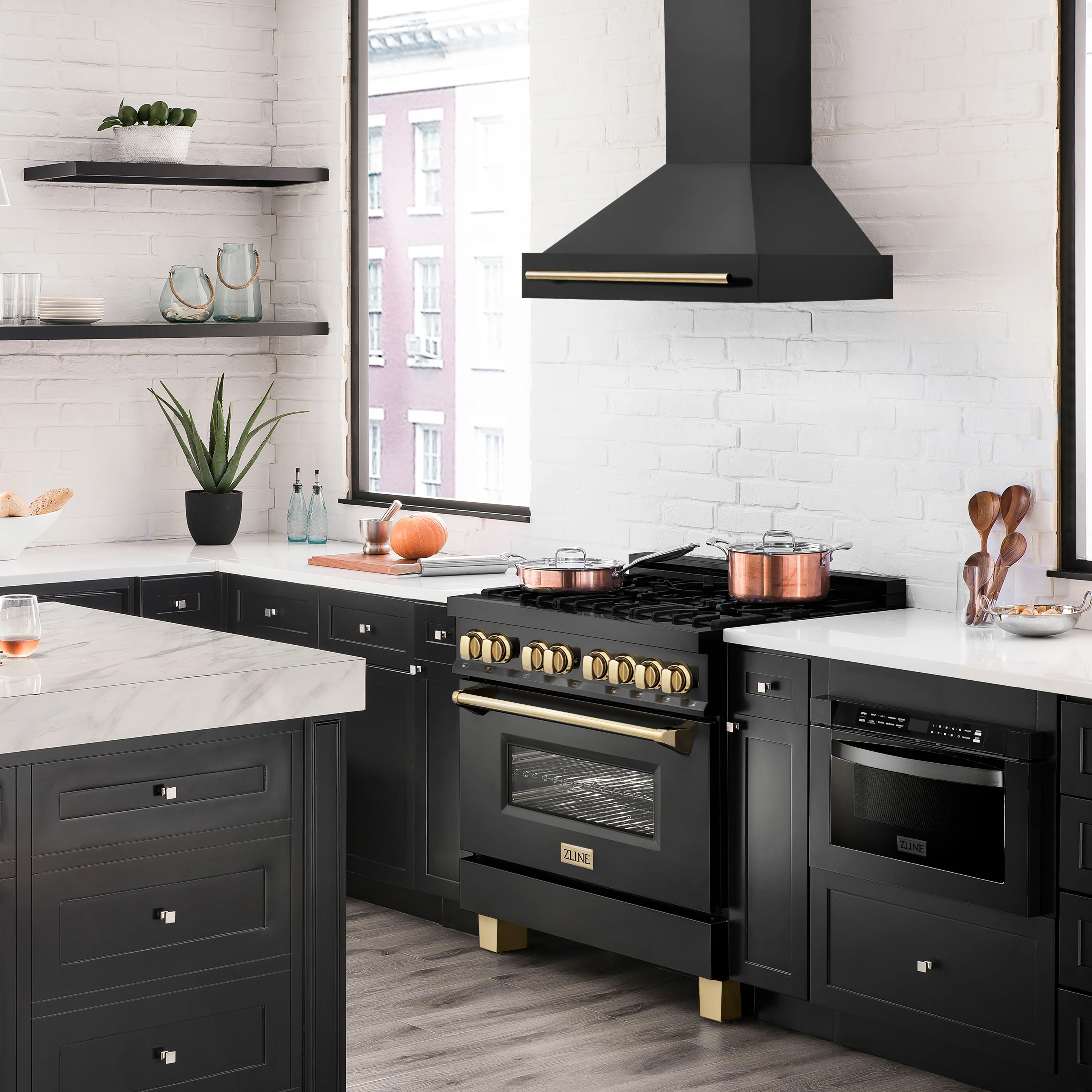 ZLINE 36" Black Stainless Steel Range Hood with Polished Gold Handle (BS655Z-36-G) - Image 9