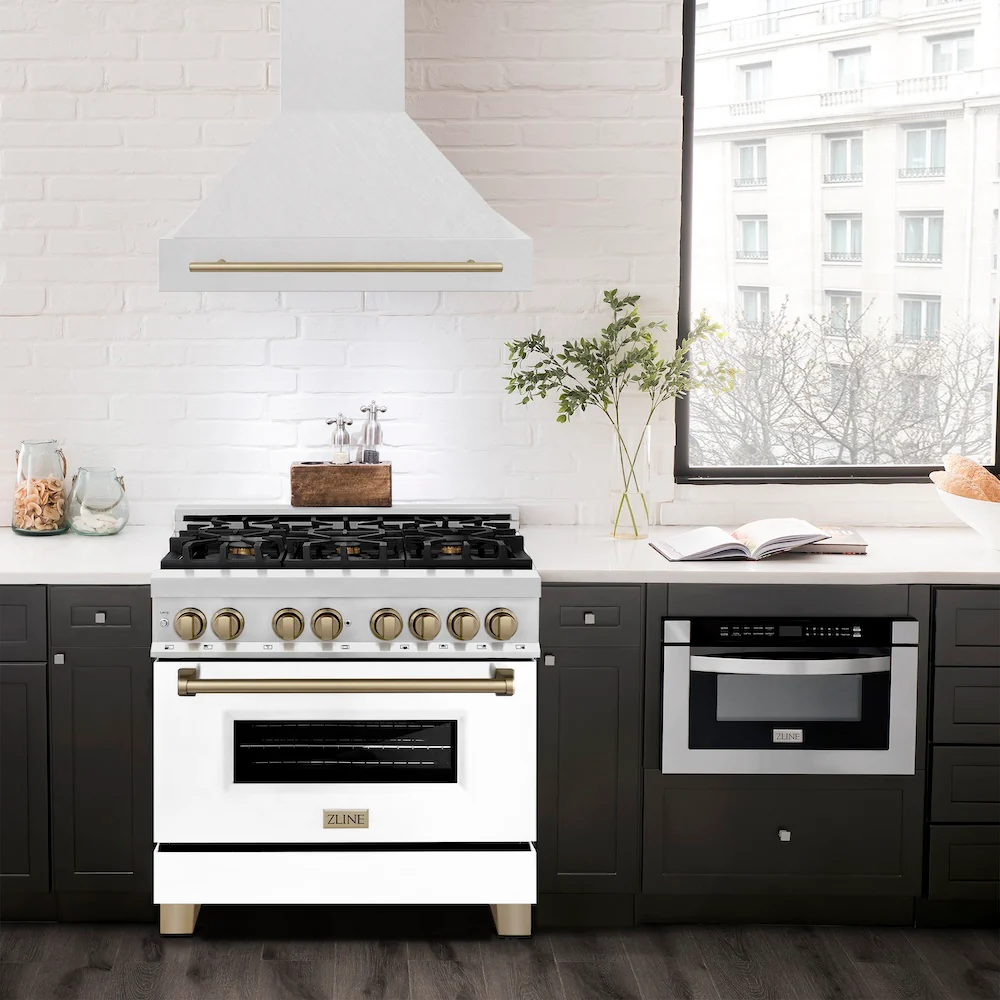 ZLINE Autograph Edition 36" Fingerprint Resistant Stainless Steel Range Hood with Champagne Bronze Handle (8654SNZ-36-CB) - Image 2