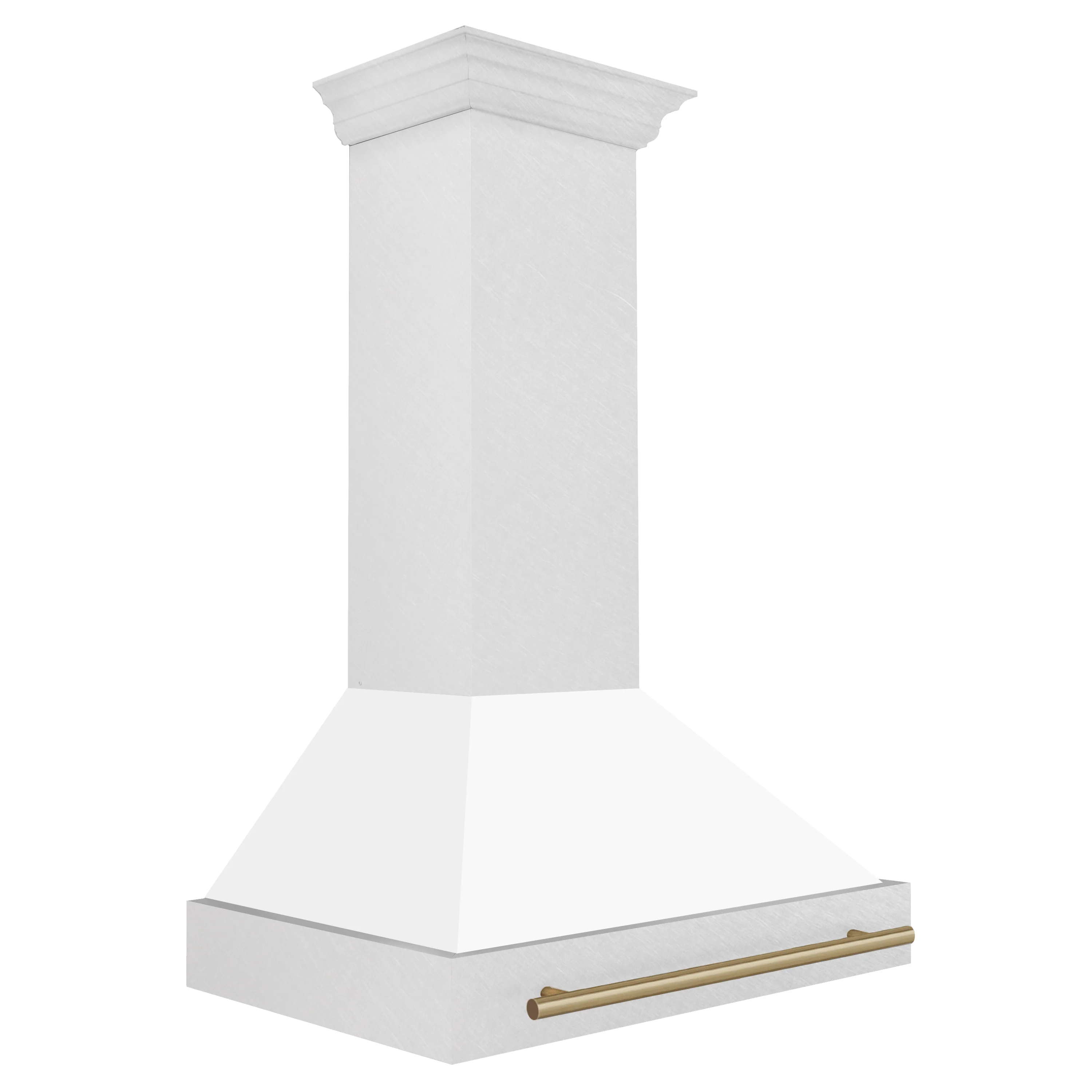 ZLINE Autograph Edition 36 in. Satin Stainless Steel Wall Mount Range Hood with White Matte Shell and Champagne Bronze Handle (8654SNZ-WM36-CB)