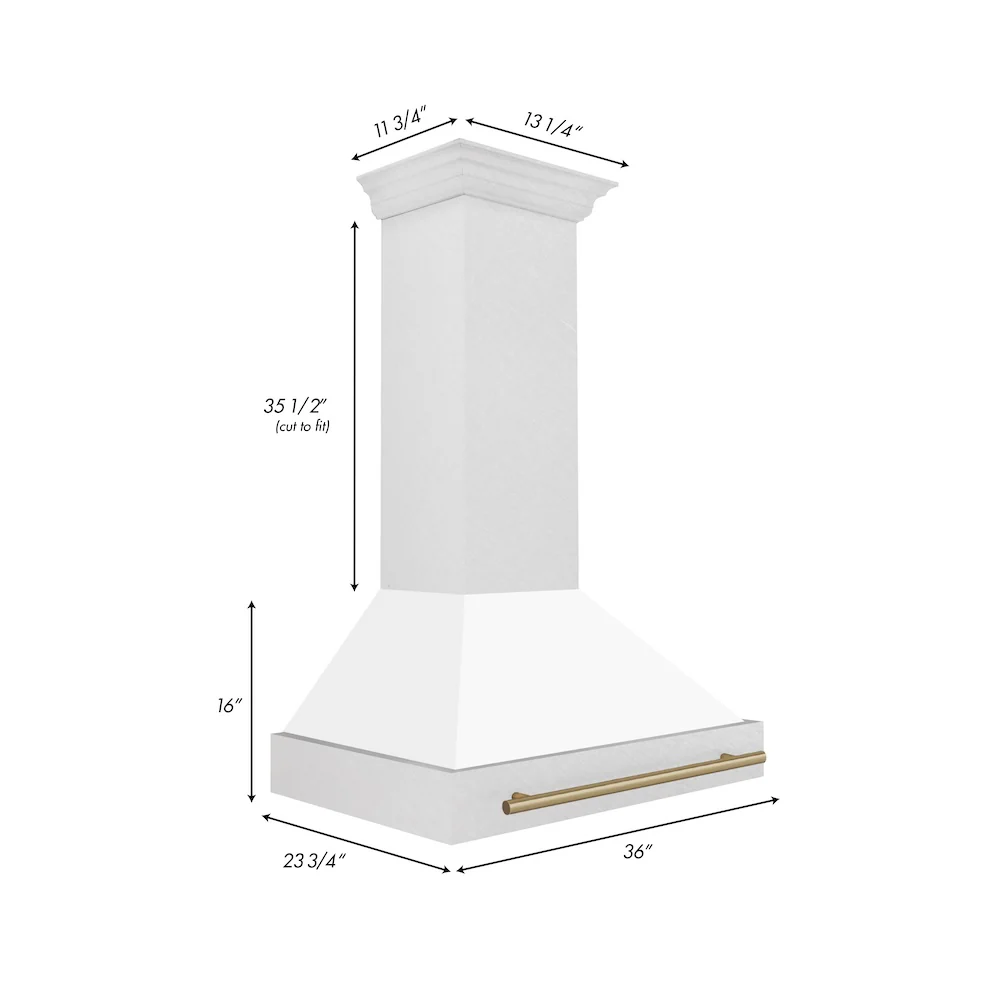 ZLINE Autograph Edition 36 in. Satin Stainless Steel Wall Mount Range Hood with White Matte Shell and Champagne Bronze Handle (8654SNZ-WM36-CB) - Image 6