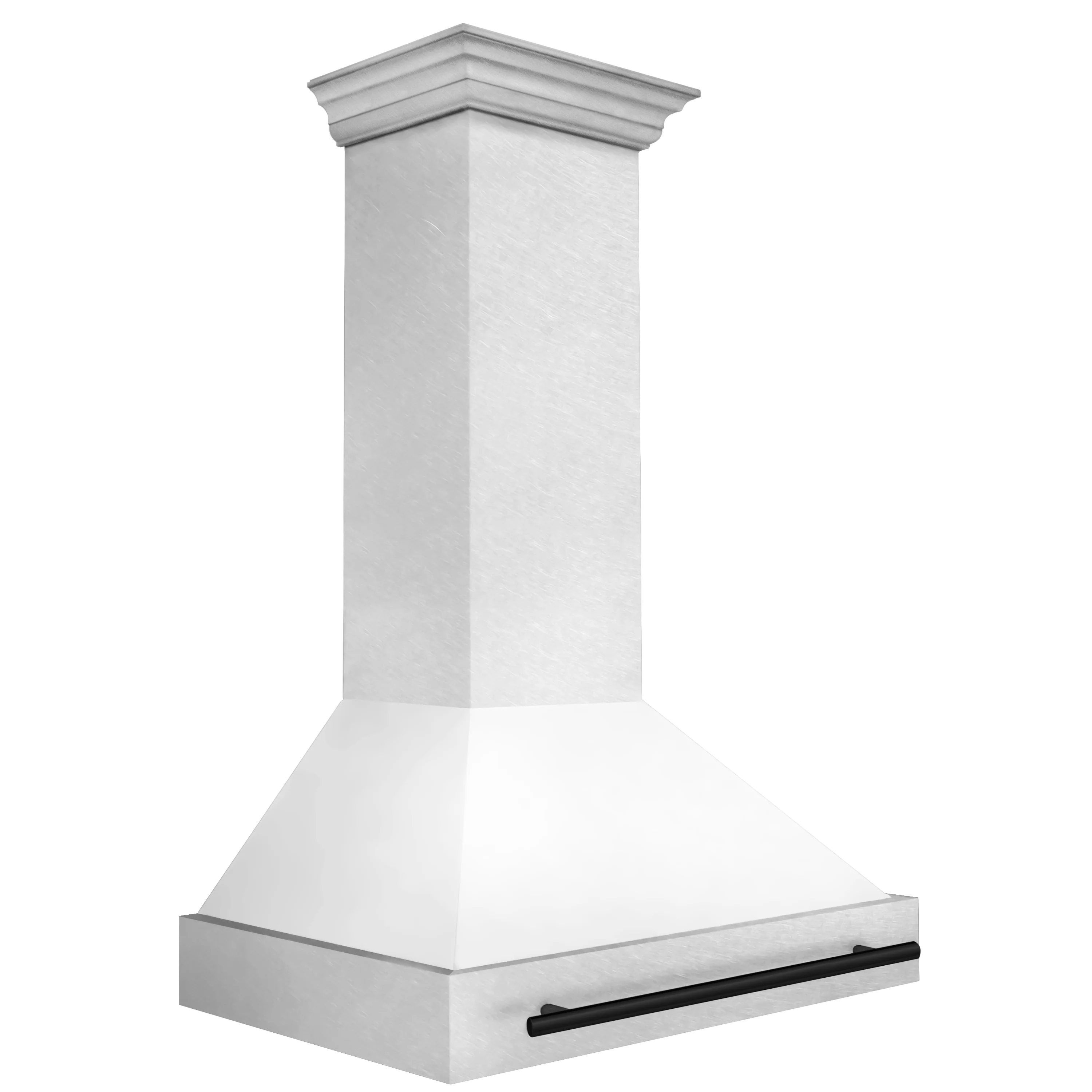 ZLINE Autograph Edition 36 in. Satin Stainless Steel Wall Mount Range Hood with White Matte Shell and Matte Black Handle (8654SNZ-WM36-MB)
