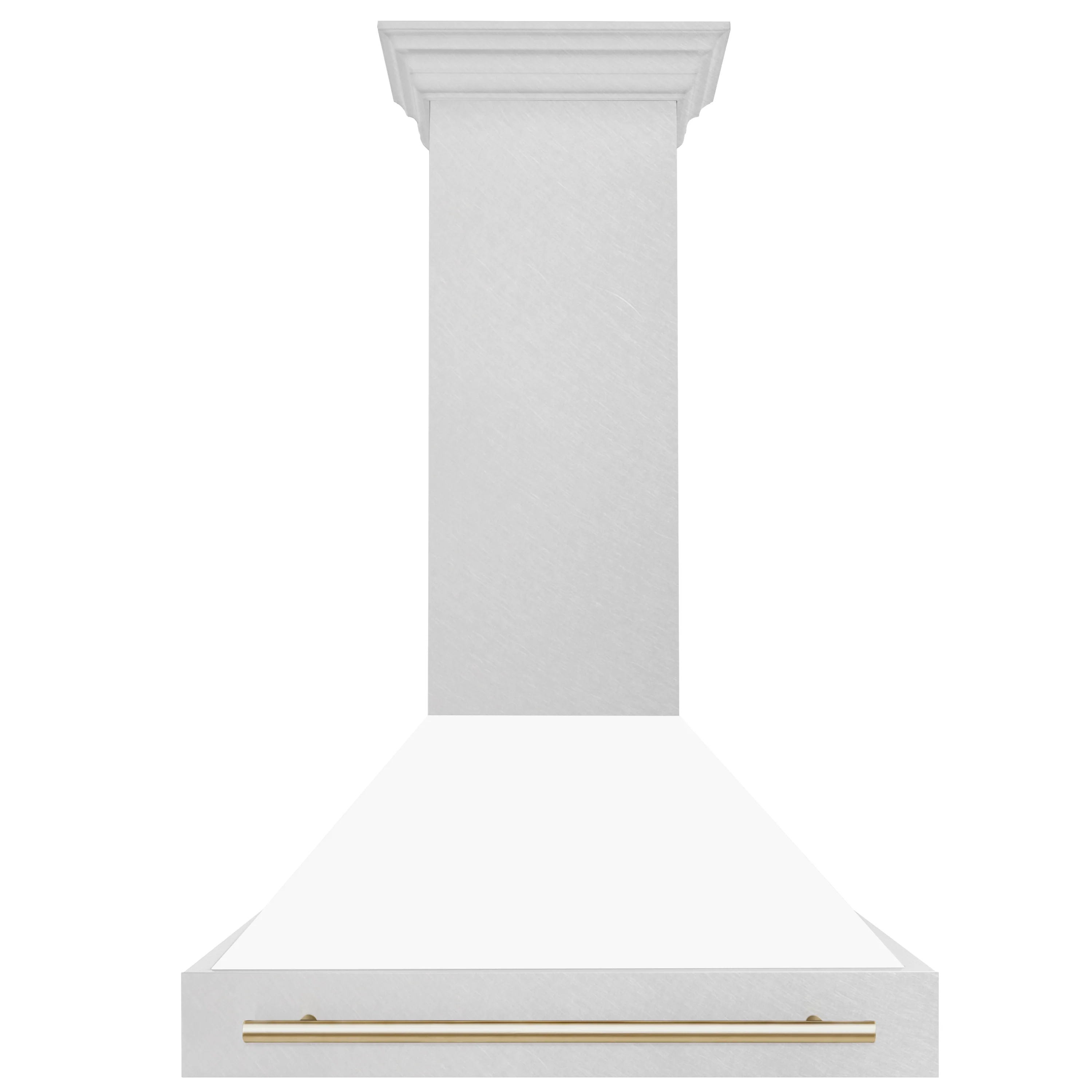 ZLINE Autograph Edition 36 in. Satin Stainless Steel Wall Mount Range Hood with White Matte Shell and Polished Gold Handle (8654SNZ-WM36-G) - Image 3