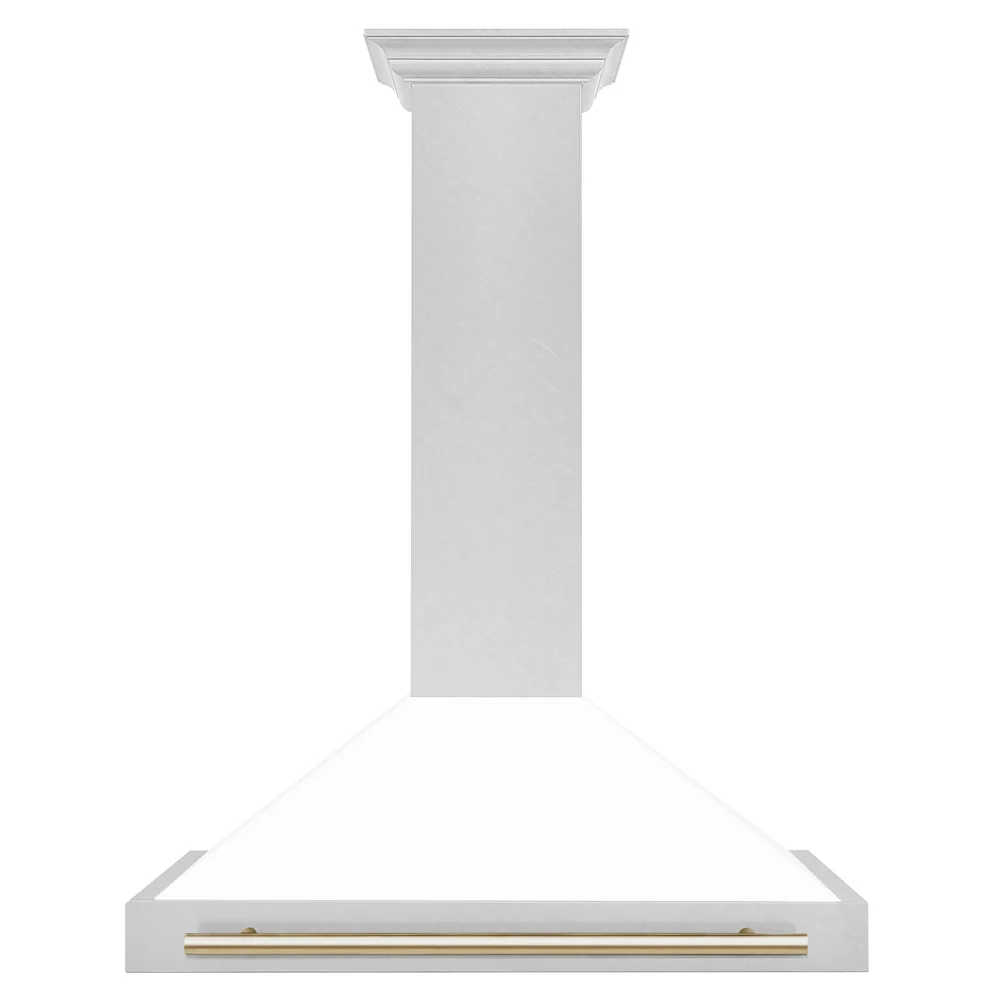 ZLINE 36 in. Autograph Edition Convertible Fingerprint Resistant Satin Stainless Steel Range Hood with White Matte Shell and Polished Gold Handle (KB4SNZ-WM36-G) - Image 3