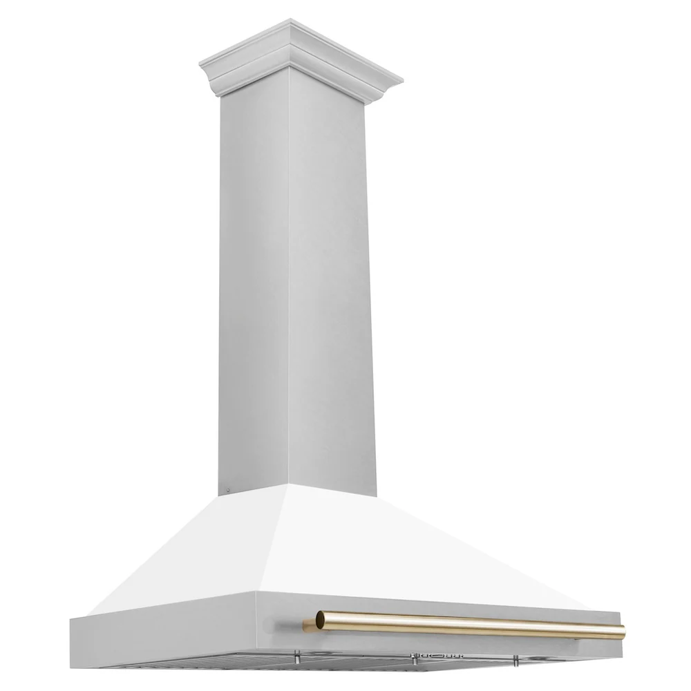 ZLINE 36 in. Autograph Edition Convertible Fingerprint Resistant Satin Stainless Steel Range Hood with White Matte Shell and Polished Gold Handle (KB4SNZ-WM36-G) - Image 4