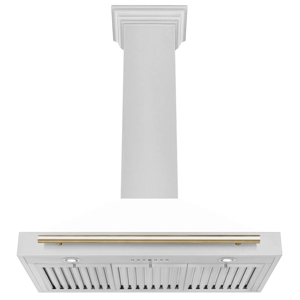 ZLINE 36 in. Autograph Edition Convertible Fingerprint Resistant Satin Stainless Steel Range Hood with White Matte Shell and Polished Gold Handle (KB4SNZ-WM36-G) - Image 5