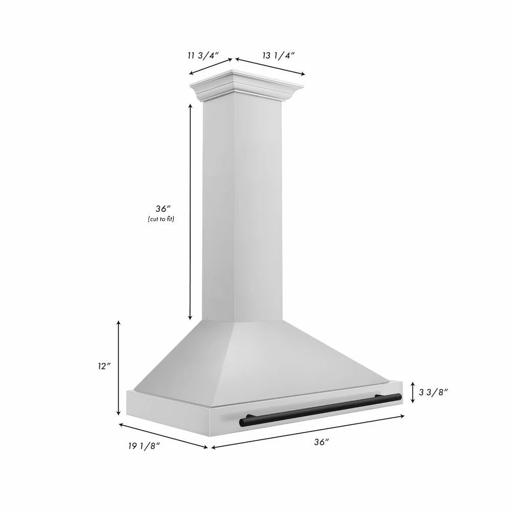 ZLINE 36 in.Autograph Edition Convertible Stainless Steel Range Hood with Stainless Steel Shell and Matte Black Accents (KB4STZ-36-MB) - Image 6