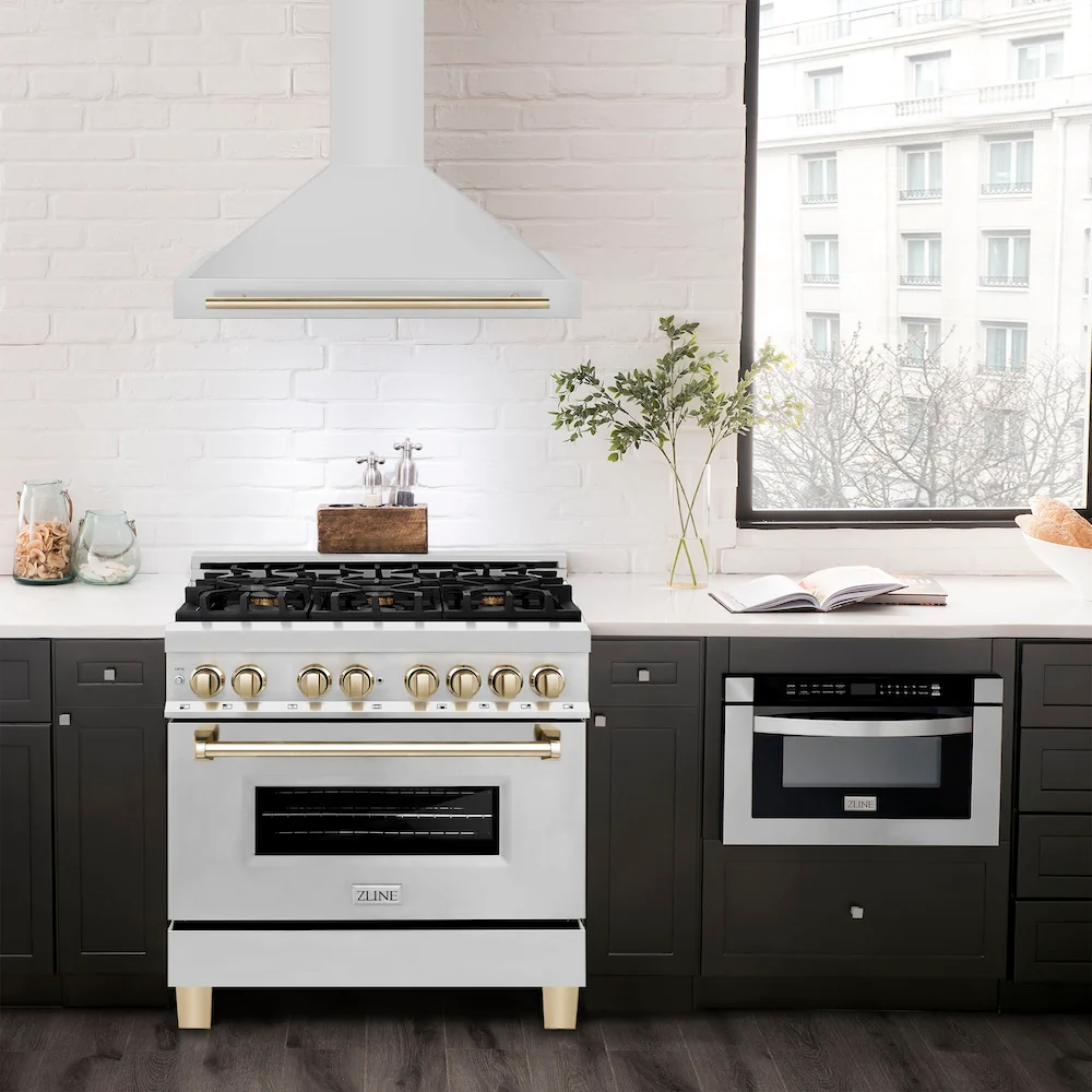 ZLINE 36 in. Autograph Edition Convertible Stainless Steel Range Hood with Stainless Steel Shell and Polished Gold Accents (KB4STZ-36-G) - Image 2