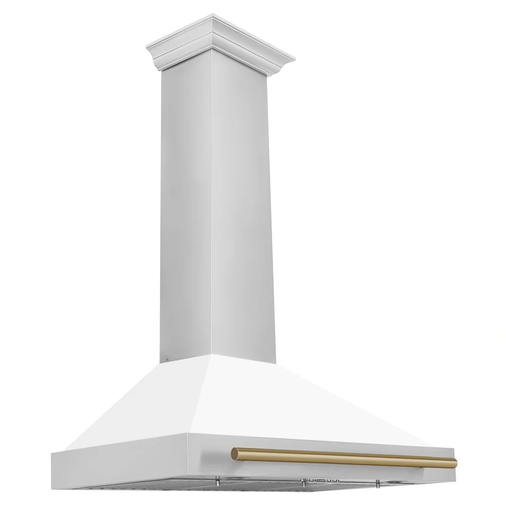 ZLINE 36 in. Autograph Edition Convertible Stainless Steel Range Hood with White Matte Shell and Champagne Bronze Accents (KB4STZ-WM36-CB) - Image 4