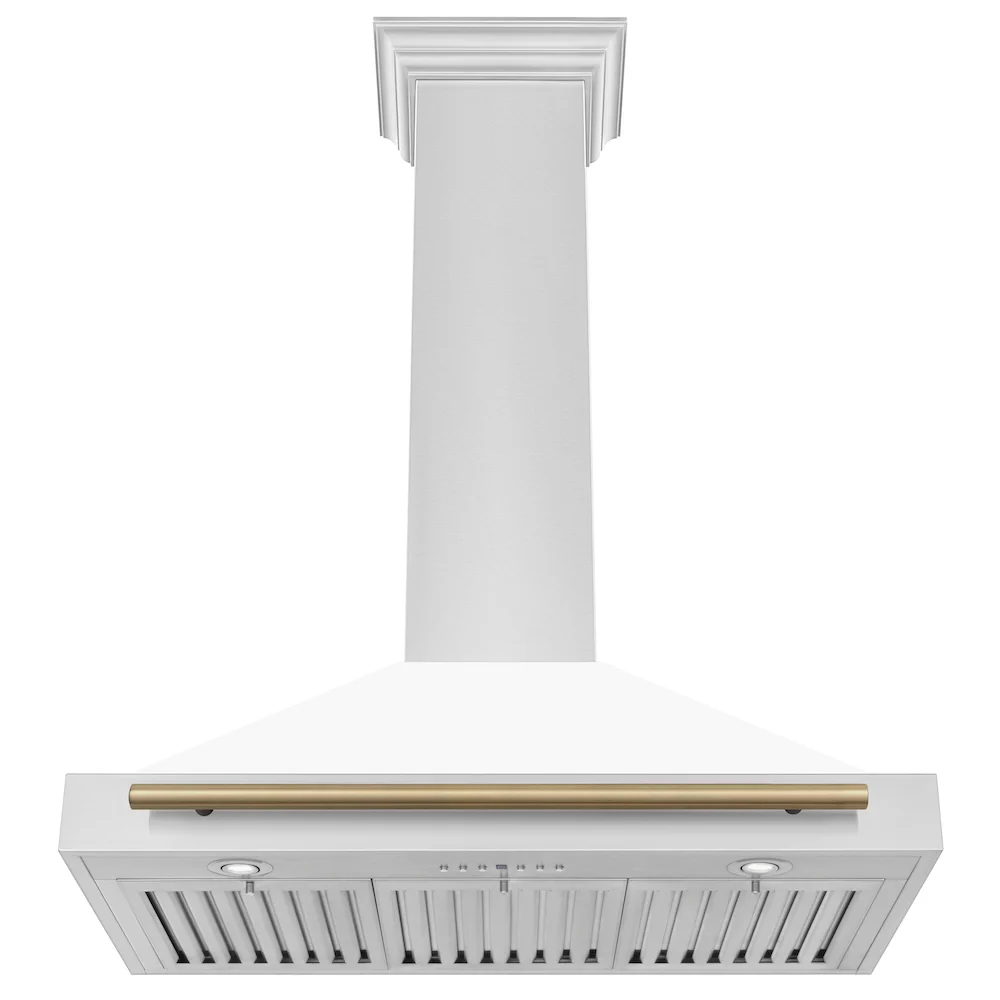 ZLINE 36 in. Autograph Edition Convertible Stainless Steel Range Hood with White Matte Shell and Champagne Bronze Accents (KB4STZ-WM36-CB) - Image 5