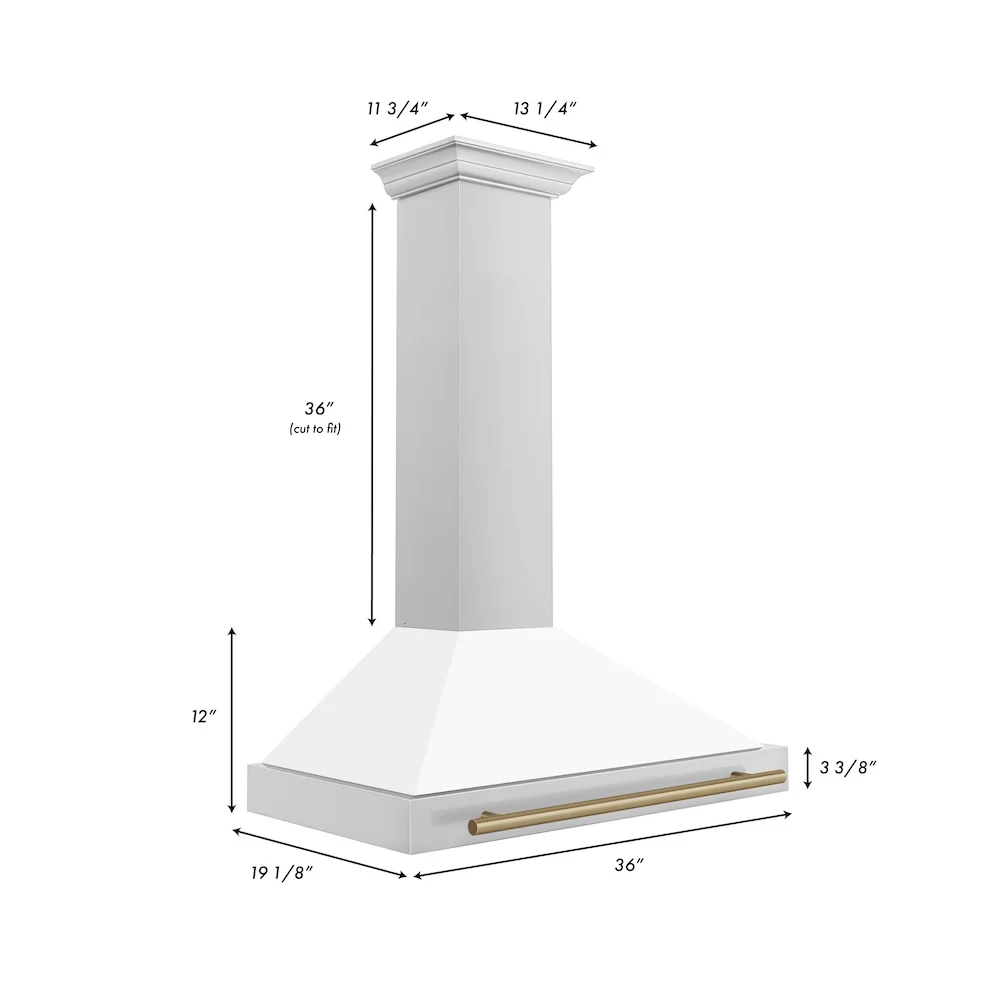 ZLINE 36 in. Autograph Edition Convertible Stainless Steel Range Hood with White Matte Shell and Champagne Bronze Accents (KB4STZ-WM36-CB) - Image 6