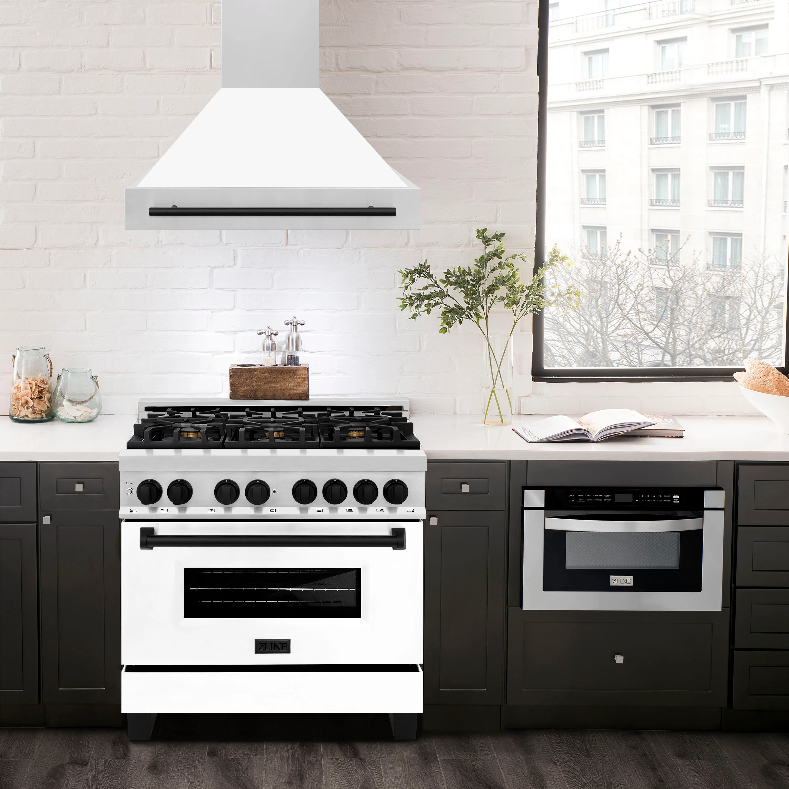ZLINE Autograph Edition 36 in. Stainless Steel Range Hood with White Matte Shell and Matte Black Handle (8654STZ-WM36-MB) - Image 2