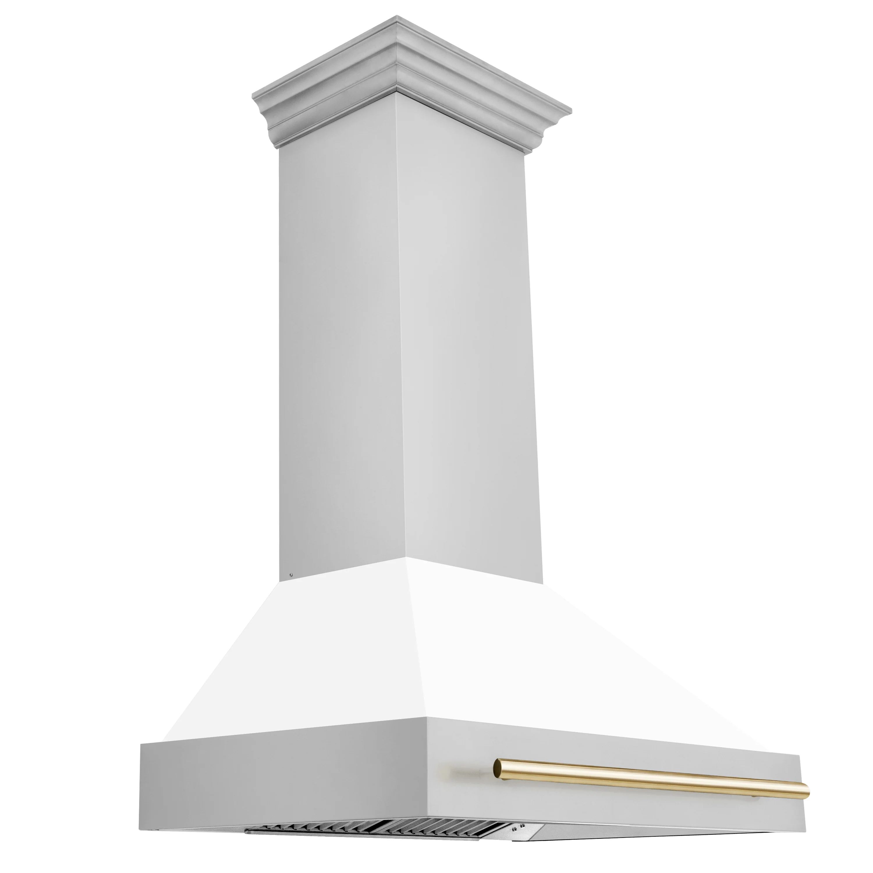 ZLINE Autograph Edition 36 in. Stainless Steel Range Hood with White Matte Shell and Polished Gold Handle (8654STZ-WM36-G)