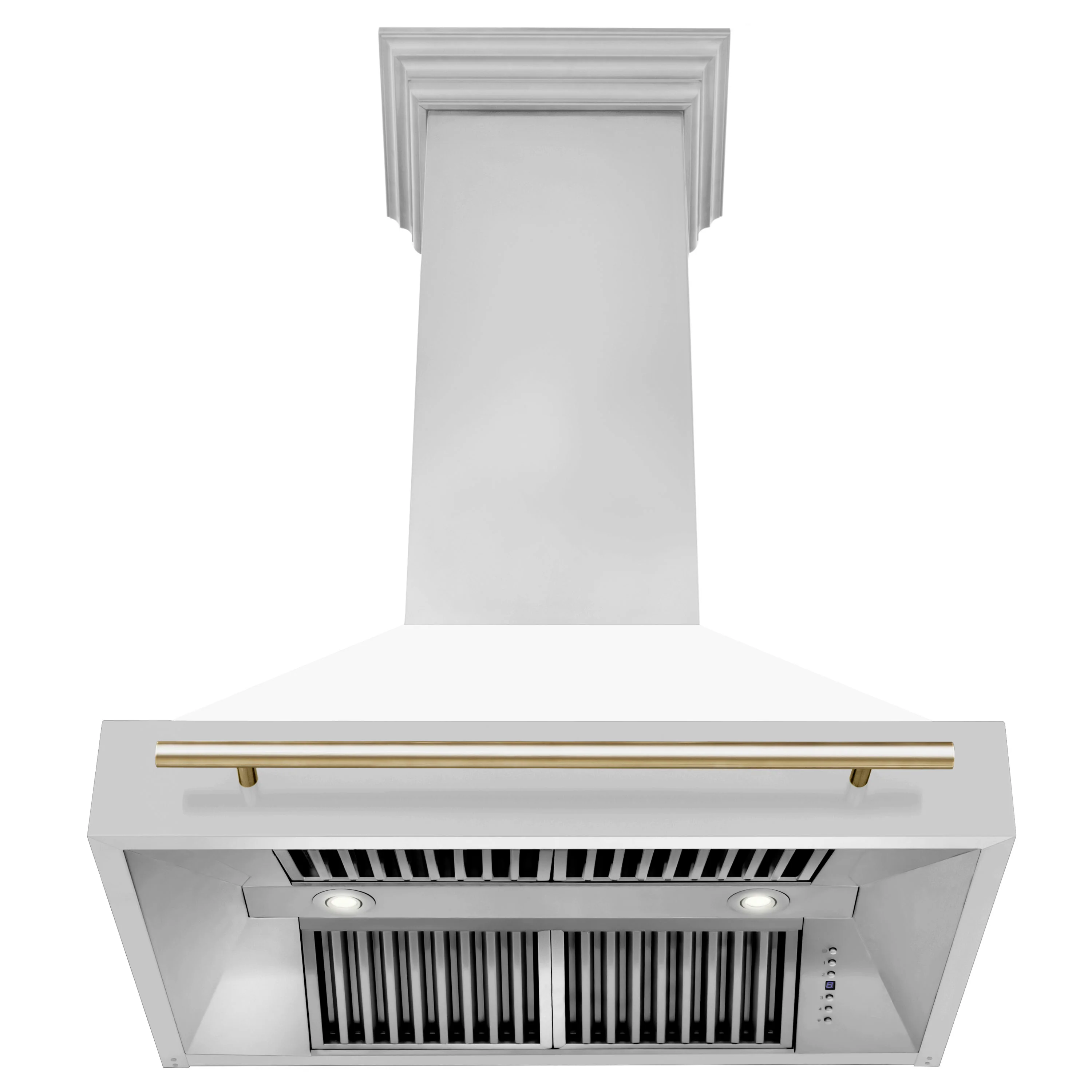 ZLINE Autograph Edition 36 in. Stainless Steel Range Hood with White Matte Shell and Polished Gold Handle (8654STZ-WM36-G) - Image 3
