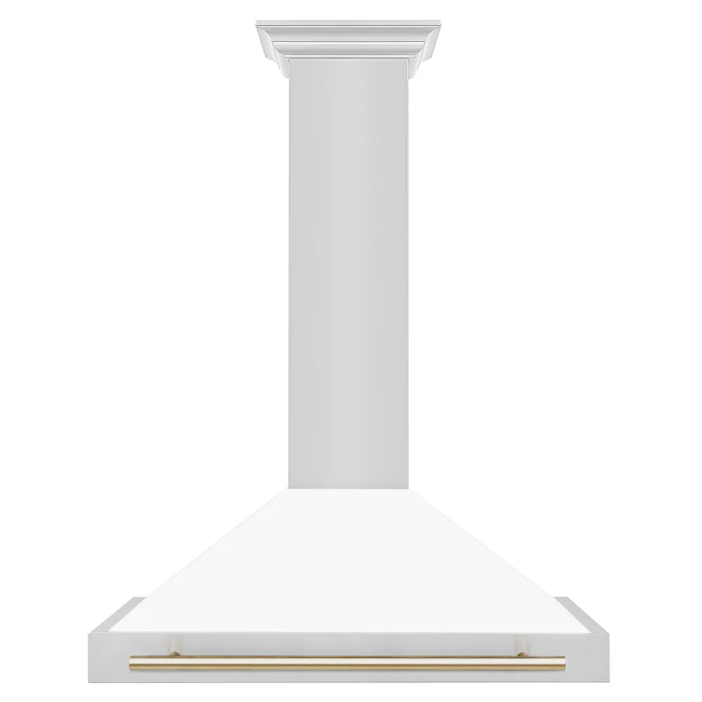 ZLINE 36 in. Autograph Edition Convertible Stainless Steel Range Hood with White Matte Shell and Polished Gold Accents (KB4STZ-WM36-G) - Image 3
