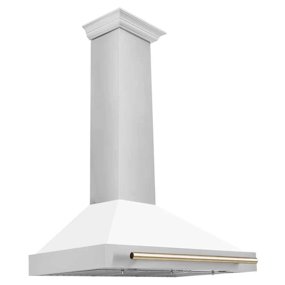 ZLINE 36 in. Autograph Edition Convertible Stainless Steel Range Hood with White Matte Shell and Polished Gold Accents (KB4STZ-WM36-G) - Image 4