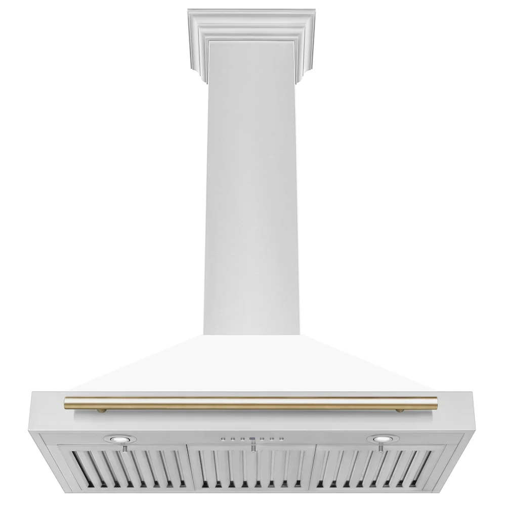ZLINE 36 in. Autograph Edition Convertible Stainless Steel Range Hood with White Matte Shell and Polished Gold Accents (KB4STZ-WM36-G) - Image 5