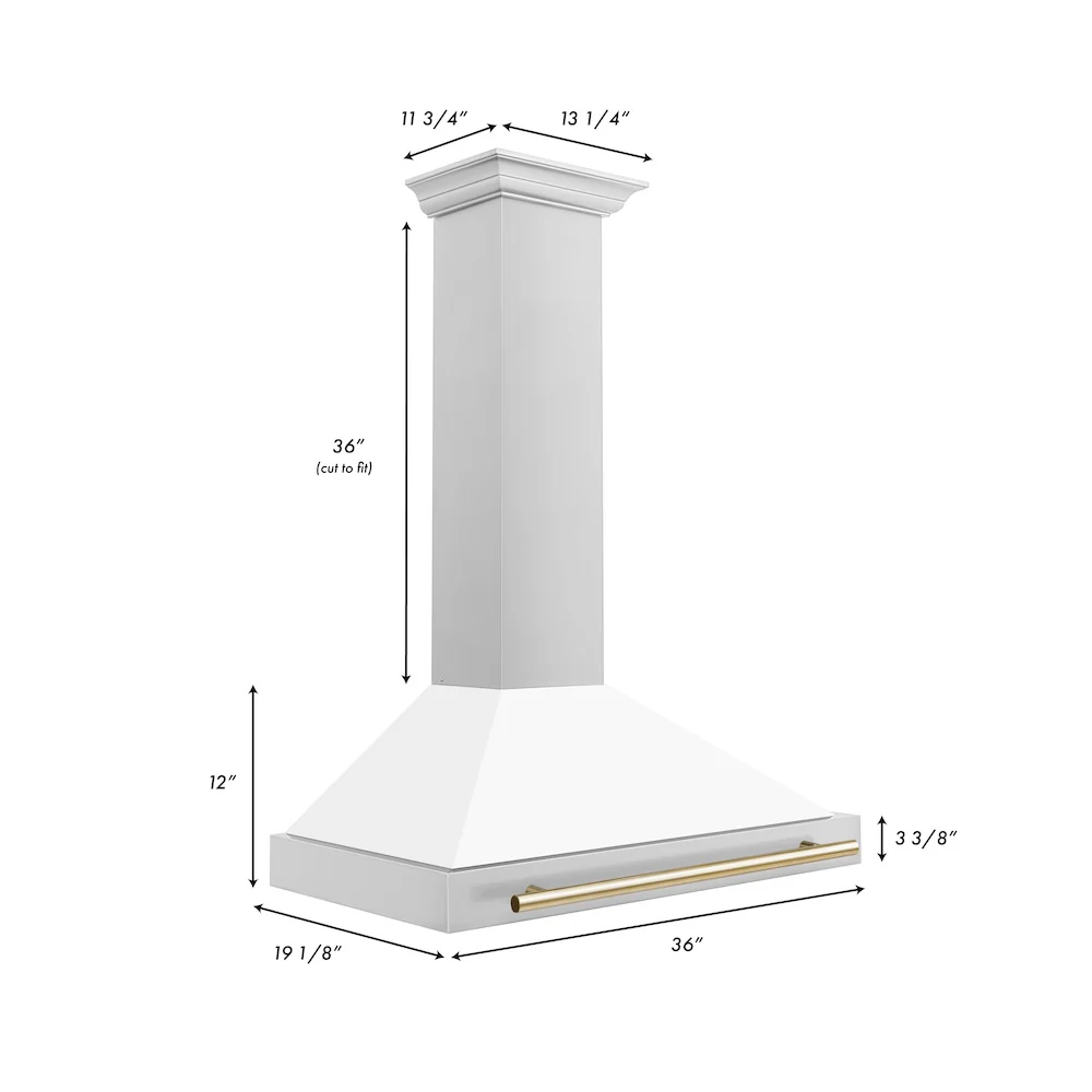 ZLINE 36 in. Autograph Edition Convertible Stainless Steel Range Hood with White Matte Shell and Polished Gold Accents (KB4STZ-WM36-G) - Image 6