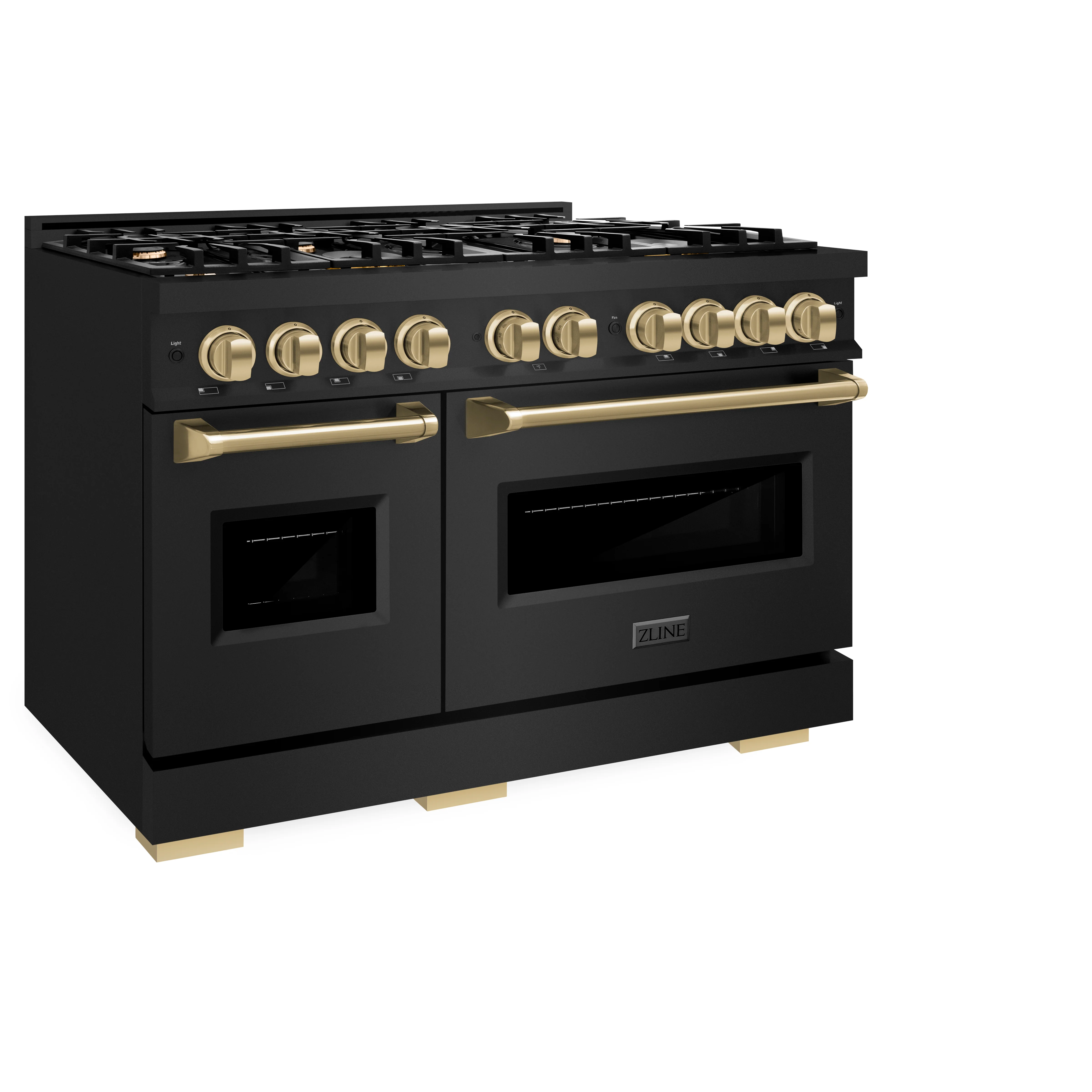 ZLINE Autograph Edition 48 in. 6.7 cu. ft. Classic Double Oven Dual Fuel Range with 8 Burner Gas Cooktop in Black Stainless Steel and Champagne Bronze Accents (CDRBZ-48-CB) - Image 4