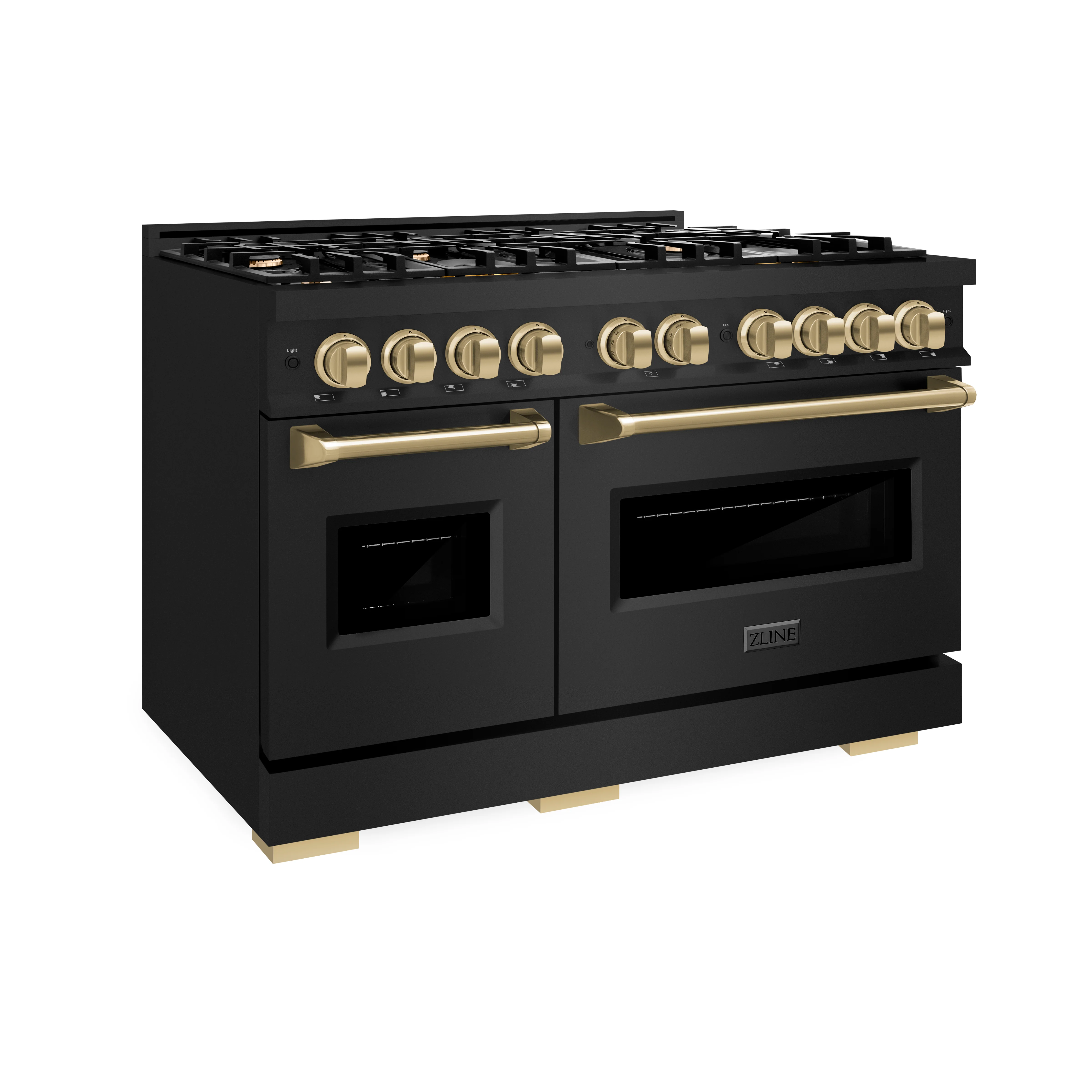 ZLINE Autograph Edition 48 in. 6.7 cu. ft. Classic Double Oven Dual Fuel Range with 8 Burner Gas Cooktop in Black Stainless Steel and Champagne Bronze Accents (CDRBZ-48-CB) - Image 5