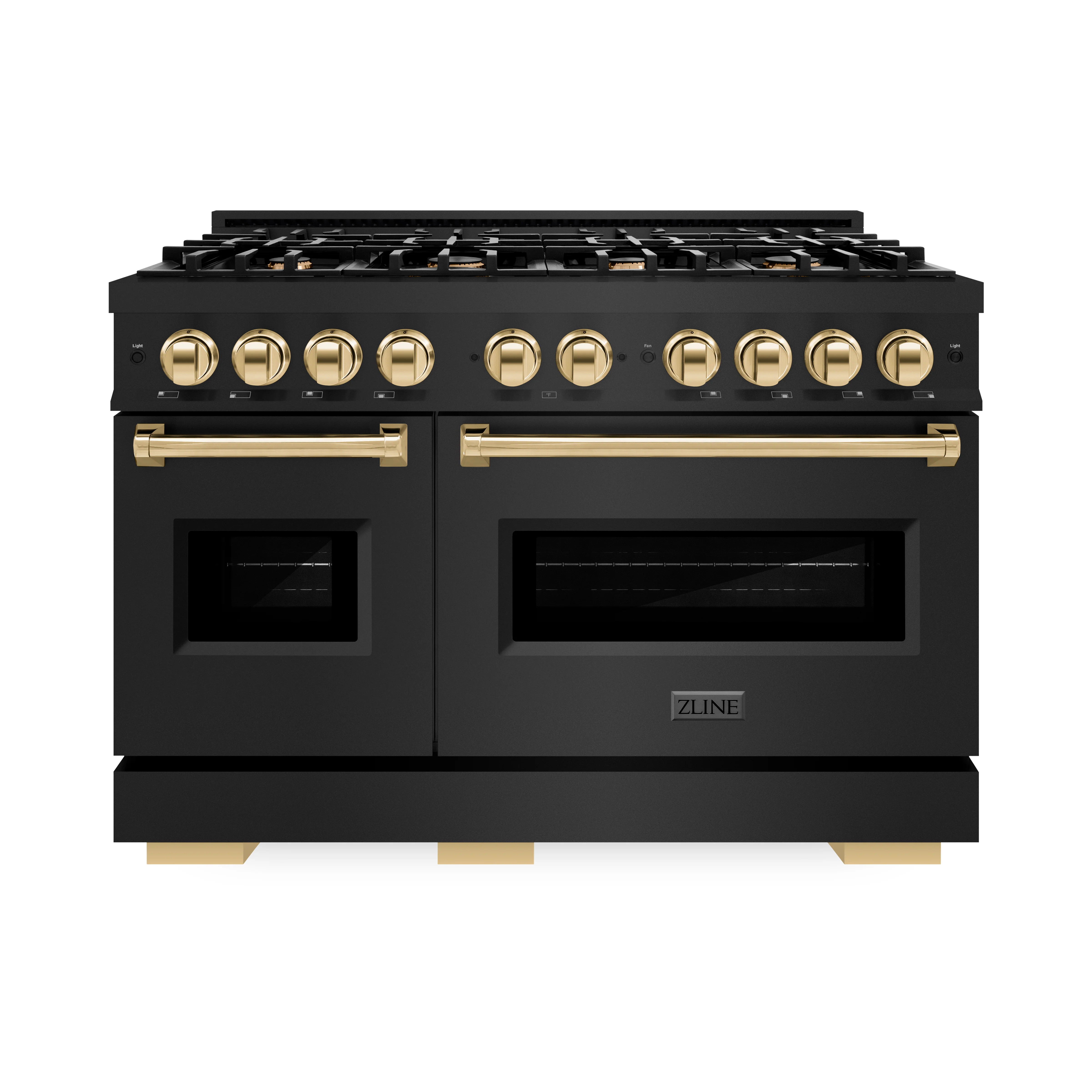 ZLINE Autograph Edition 48 in. 6.7 cu. ft. Classic Double Oven Dual Fuel Range with 8 Burner Gas Cooktop in Black Stainless Steel and Polished Gold Accents (CDRBZ-48-G) - Image 2
