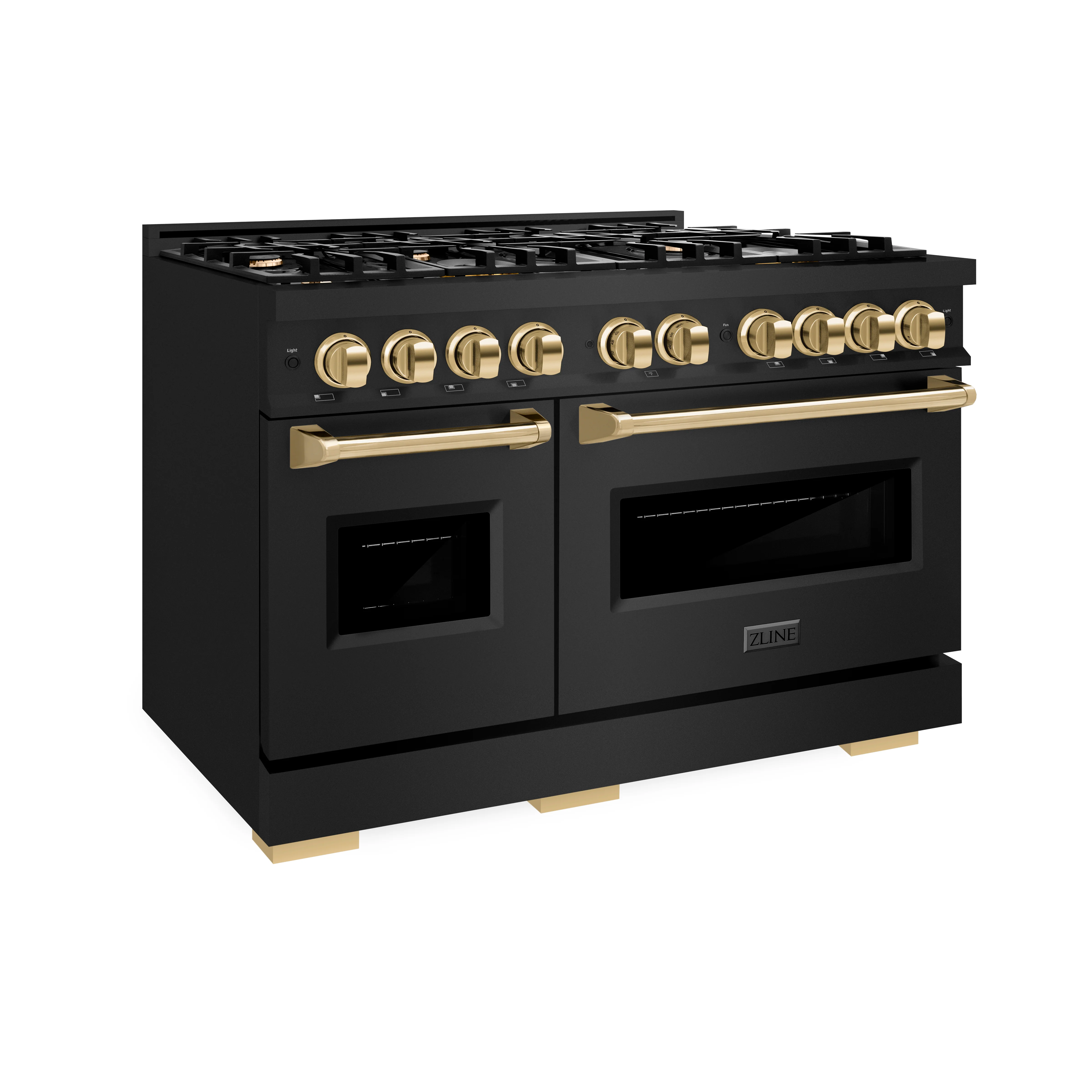 ZLINE Autograph Edition 48 in. 6.7 cu. ft. Classic Double Oven Dual Fuel Range with 8 Burner Gas Cooktop in Black Stainless Steel and Polished Gold Accents (CDRBZ-48-G) - Image 5