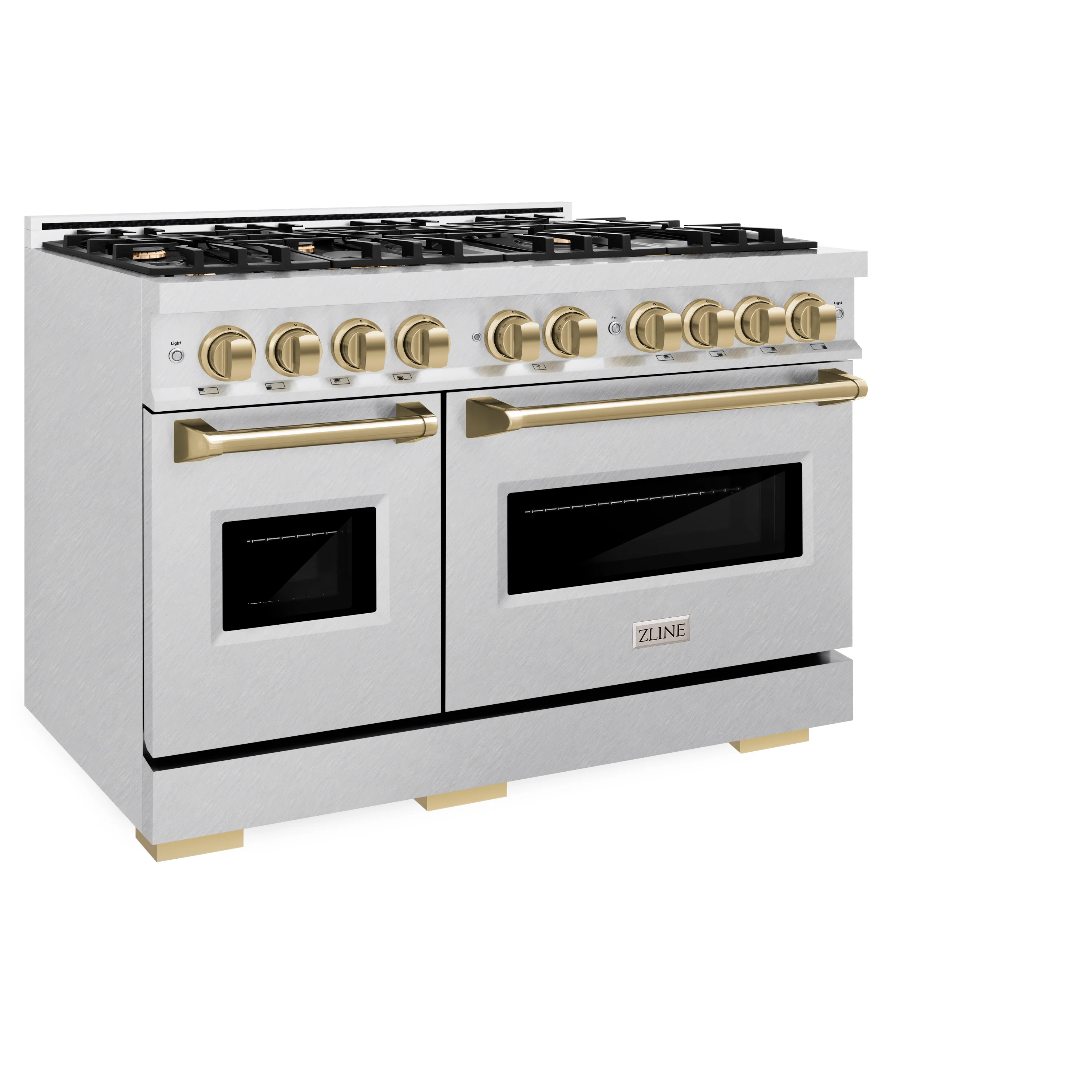 ZLINE Autograph Edition 48 in. 6.7 cu. ft. Classic Double Oven Dual Fuel Range with 8 Burner Gas Cooktop in Satin Stainless Steel and Champagne Bronze Accents (CDRSZ-48-CB) - Image 3
