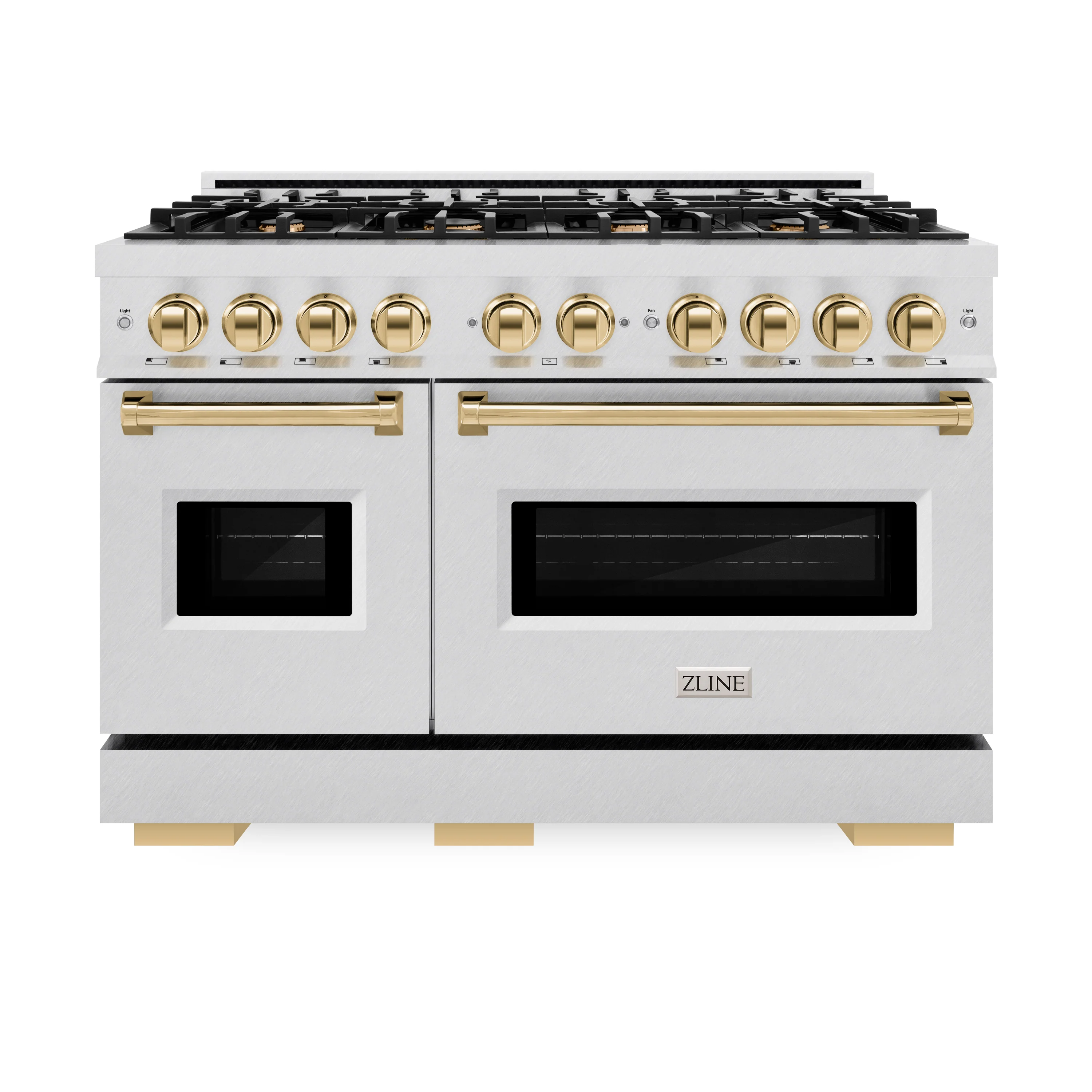 ZLINE Autograph Edition 48 in. 6.7 cu. ft. Classic Double Oven Dual Fuel Range with 8 Burner Gas Cooktop in Satin Stainless Steel and Polished Gold Accents (CDRSZ-48-G) - Image 3