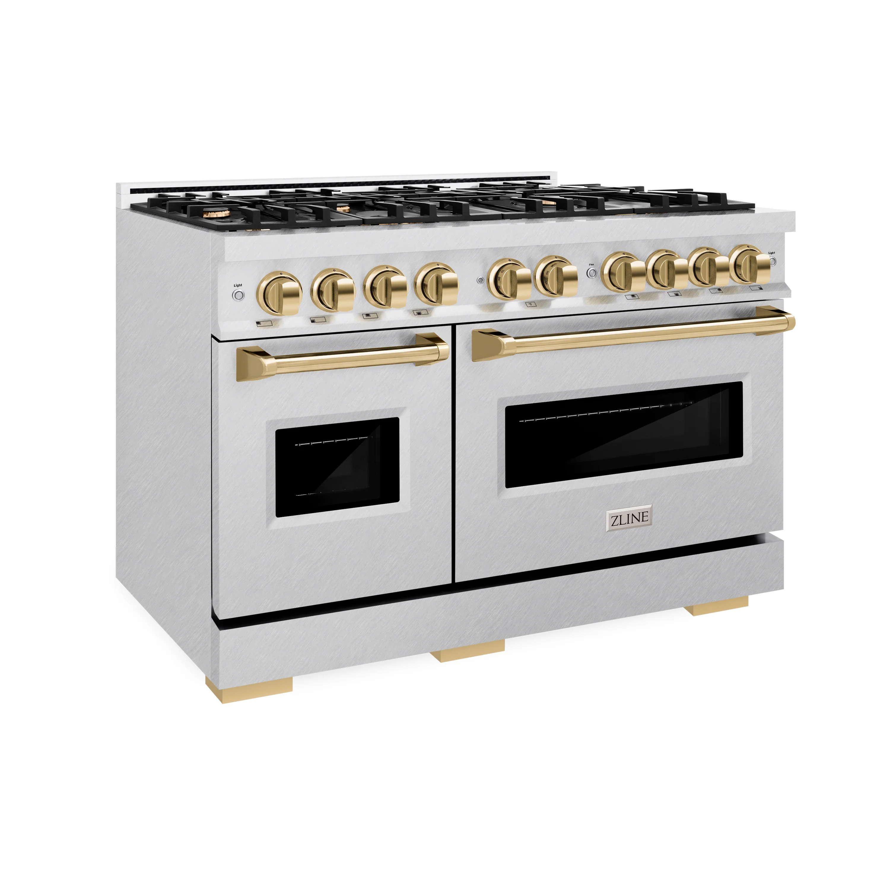 ZLINE Autograph Edition 48 in. 6.7 cu. ft. Classic Double Oven Dual Fuel Range with 8 Burner Gas Cooktop in Satin Stainless Steel and Polished Gold Accents (CDRSZ-48-G) - Image 5